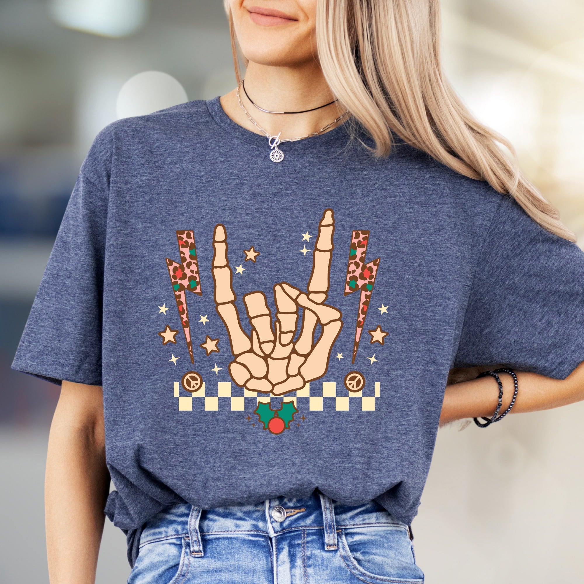 Rock On Christmas Skeleton Graphic Tee, A Festive Punk Rock Pick for Everyone