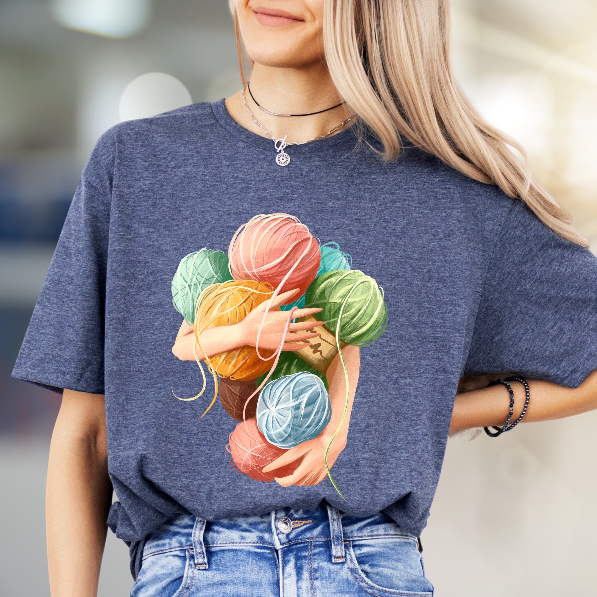 Hugging Yarn Balls Graphic Tee, A Crafty Pick for Makers