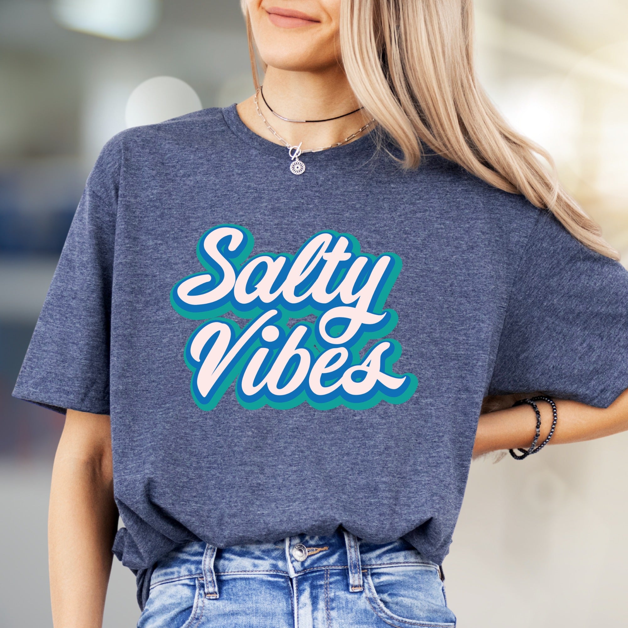 "Salty Vibes" Retro Summer Graphic Tee, a Beachy Pick for Free Spirits