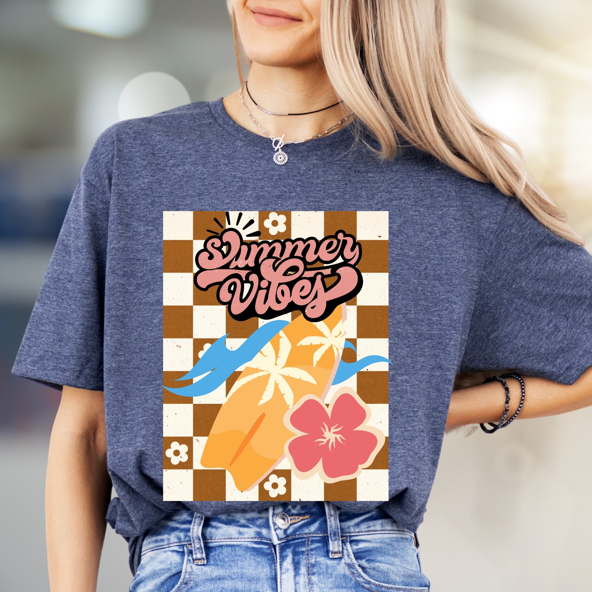 "Summer Vibes" Retro Tropic Graphic Tee, a Vacation Chic Pick for Beach Lovers
