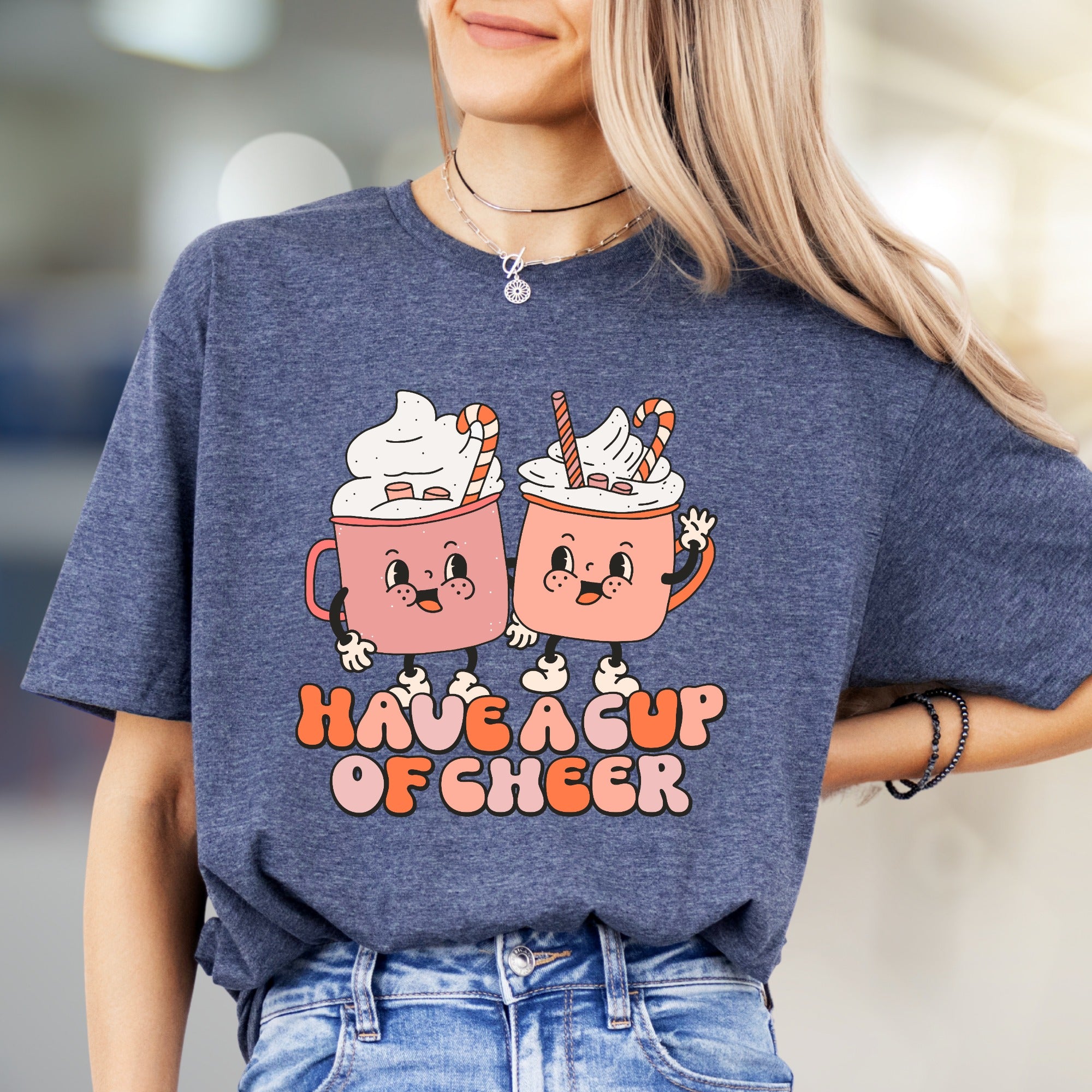 "Have a Cup of Cheer" Retro Hot Cocoa Graphic Tee, a Winter Cozy Pick for Enthusiasts