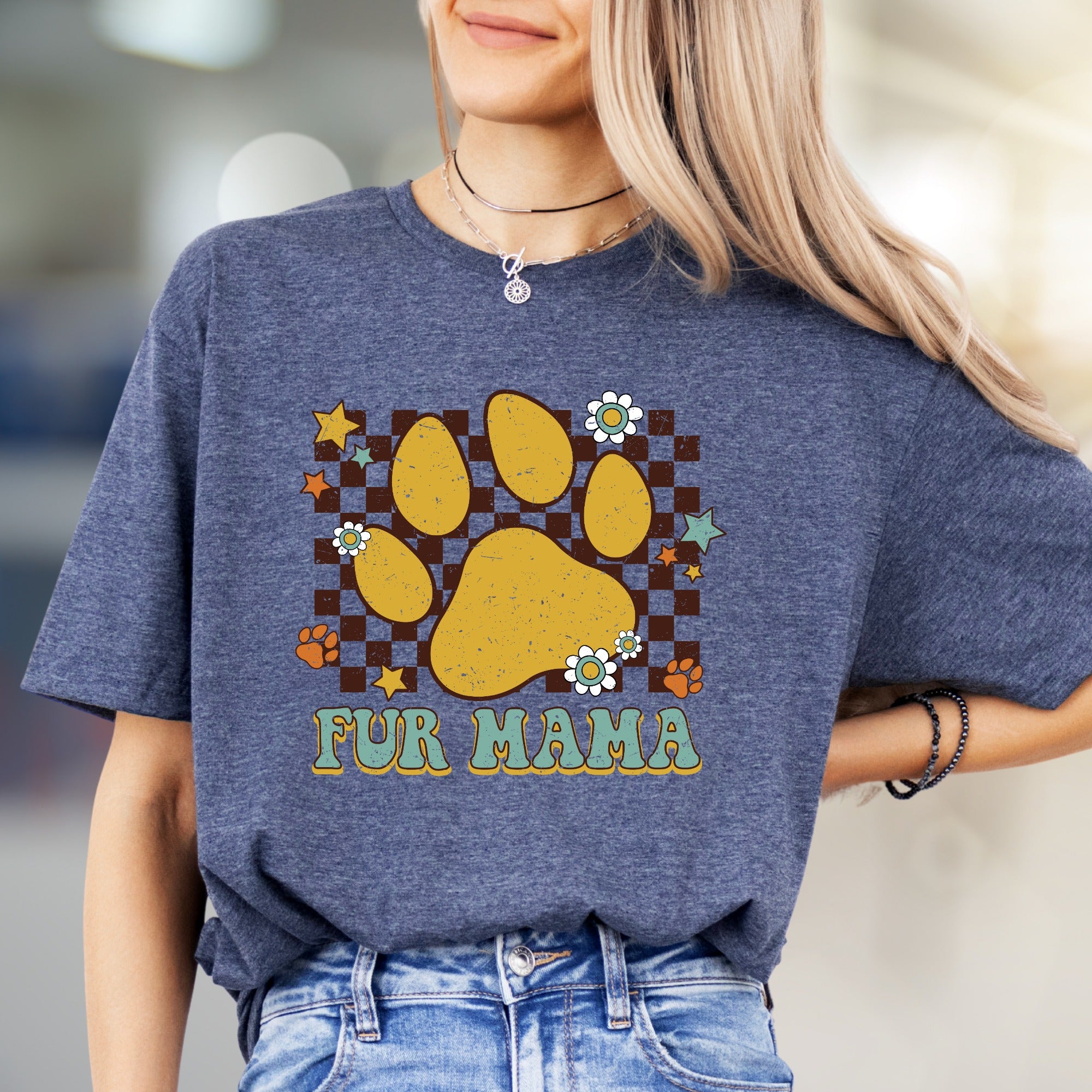 "Fur Mama" Retro Paw Print Graphic Tee, a Pet Lover's Bohemian Pick