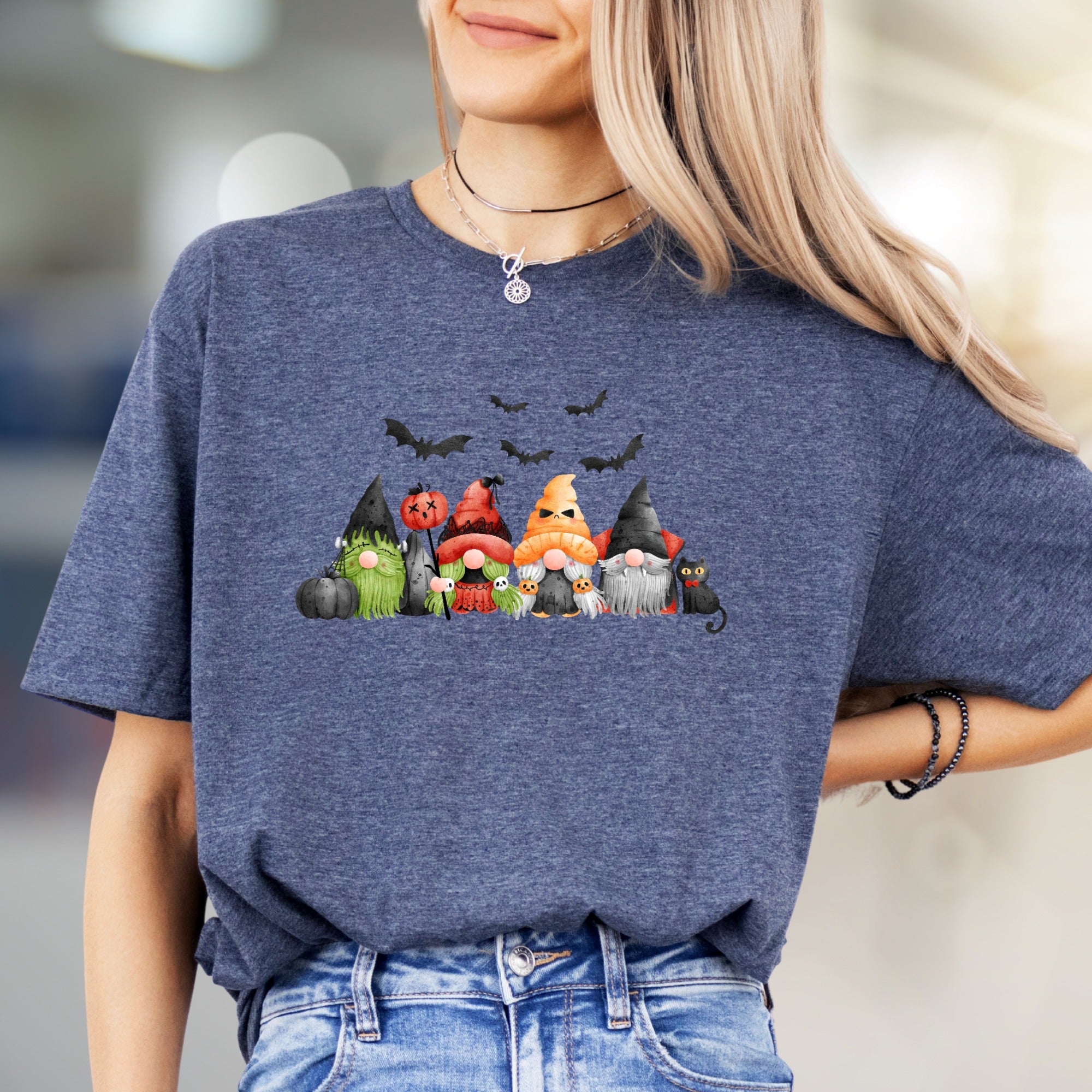 Spooky Squad Gnome Halloween Graphic Tee, A Festive Fall Pick for Everyone