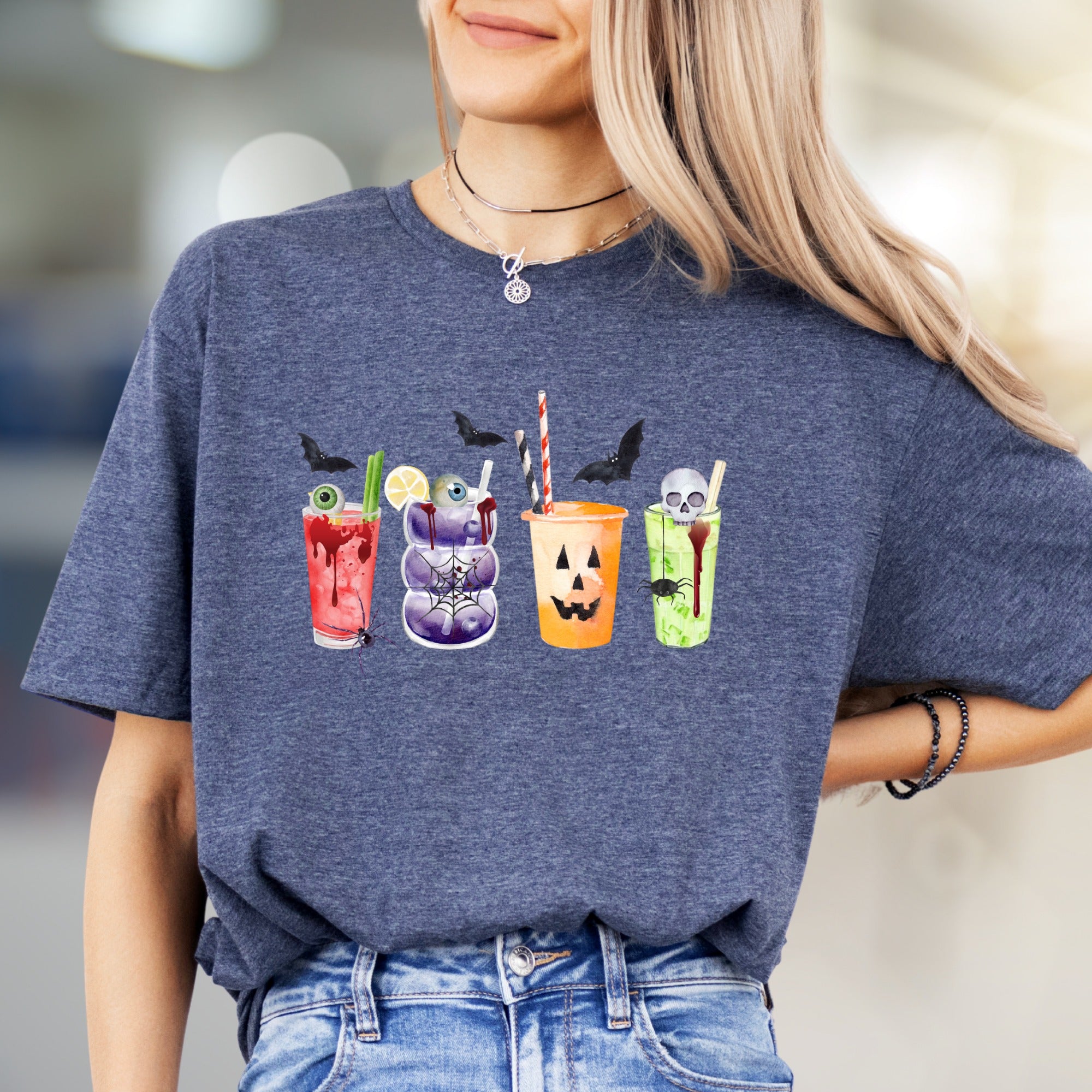 Spooky Sips Halloween Graphic Tee, A Creepy Cocktail Pick for Enthusiasts