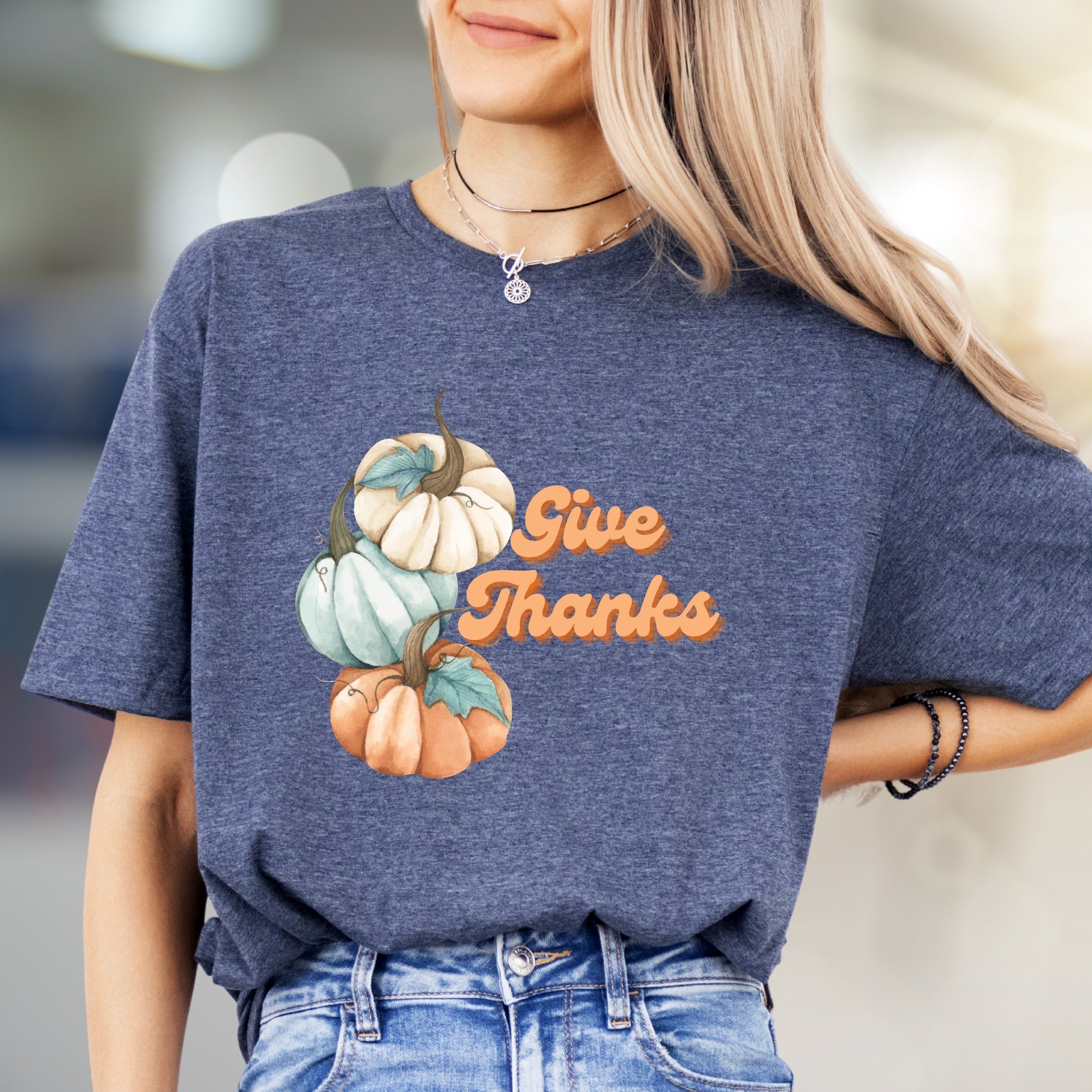 "Give Thanks" Autumn Pumpkins Graphic Tee, a Harvest Season Pick for Everyone