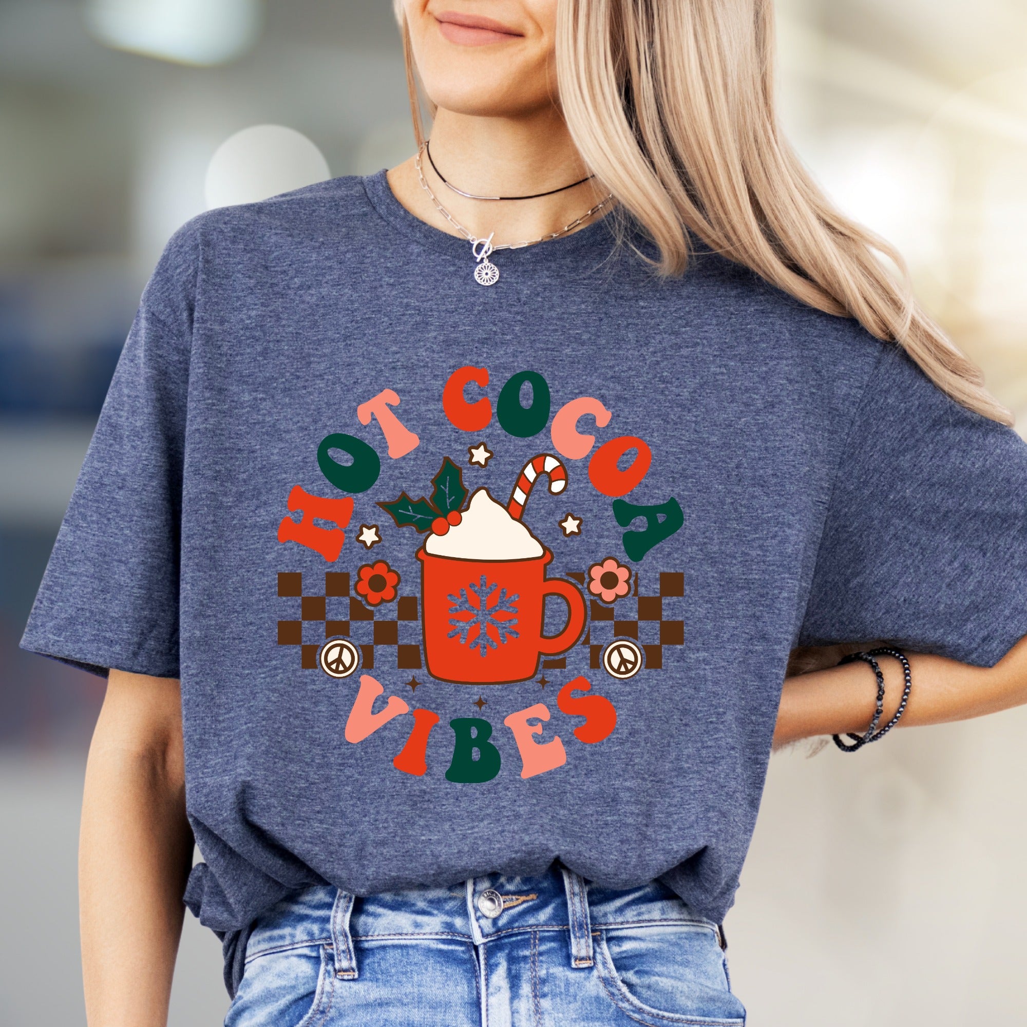 Hot Cocoa Vibes Retro Graphic Tee, a Whimsical Winter Pick for Cozy Souls