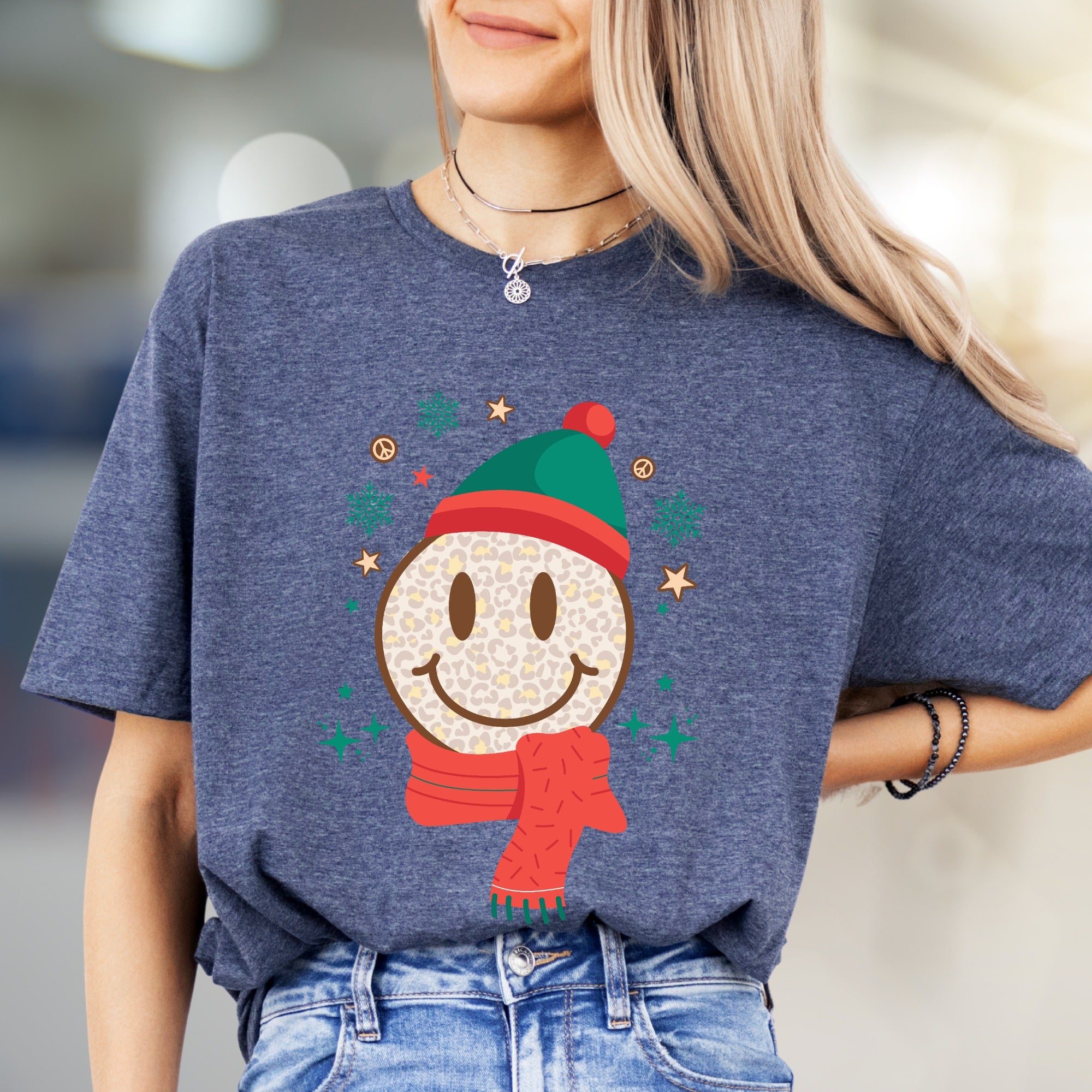 Leopard Smile Face Graphic Tee, a Festive Holiday Vibe for Everyone