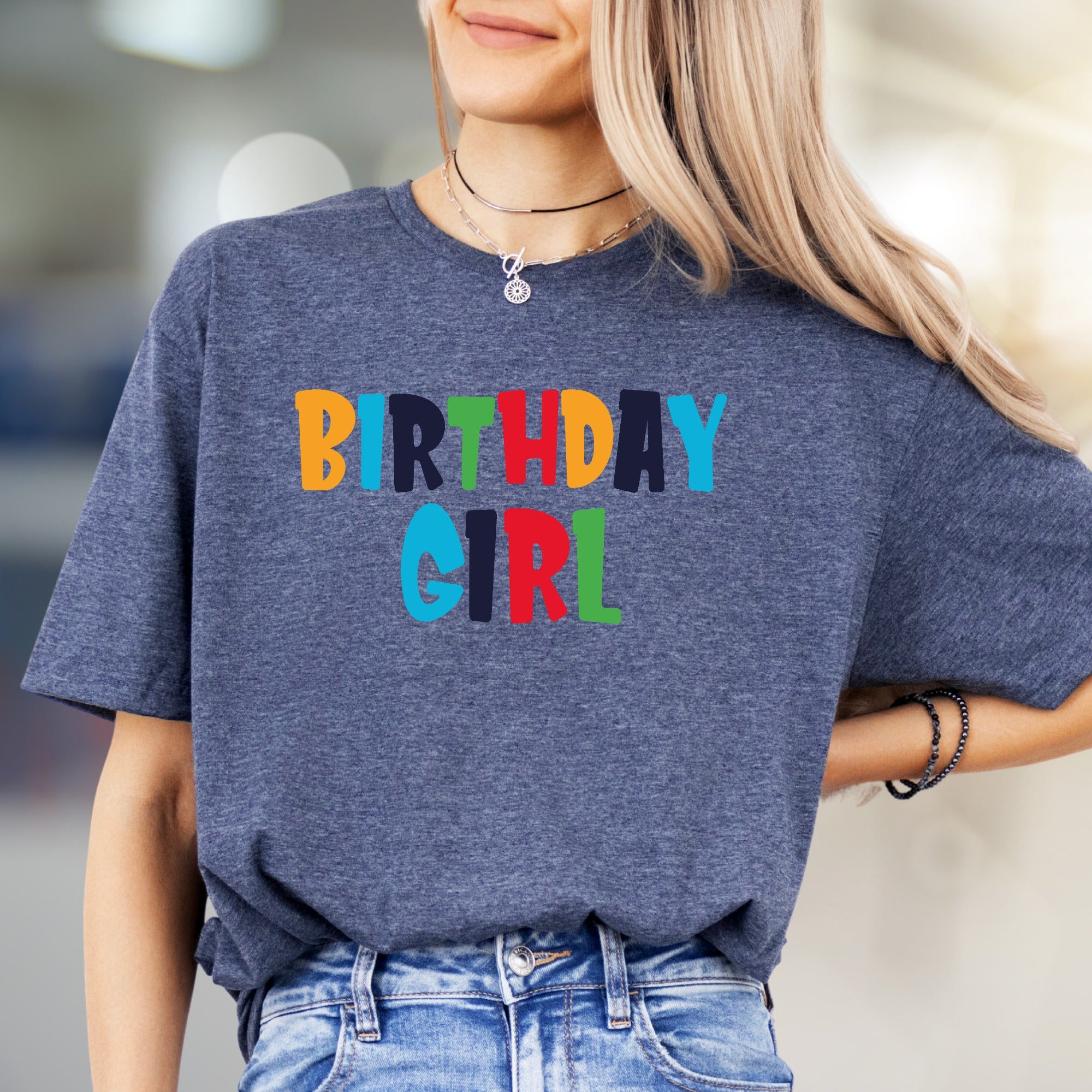 "BIRTHDAY GIRL" Bold Rainbow Graphic Tee, a Celebration Pick for Her Special Day