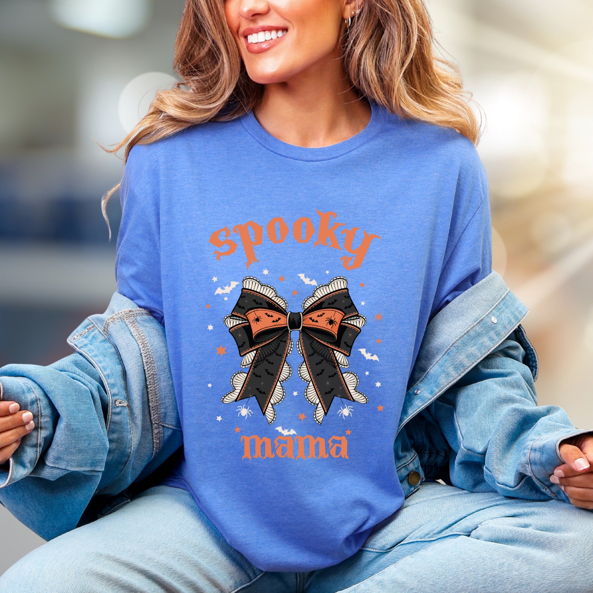 "Spooky Mama" Halloween Bow Graphic Tee, a Gothic-Chic Pick for Moms