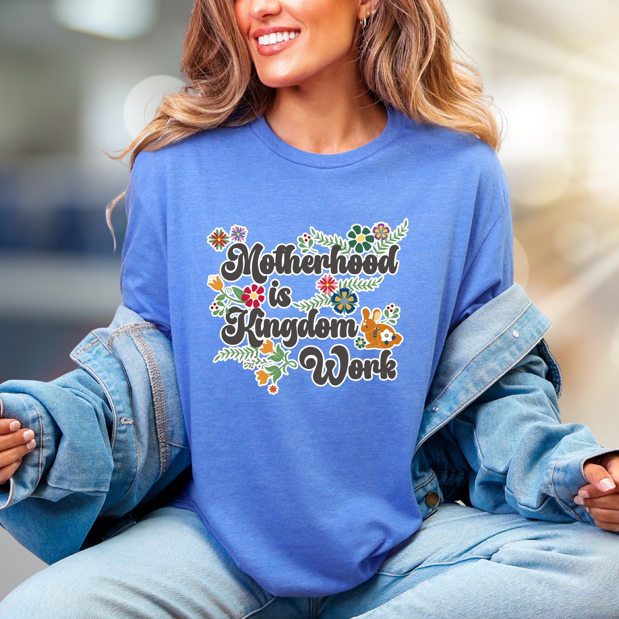 "Motherhood is Kingdom Work" Floral Graphic Tee, a Bohemian Mom Life Pick for Her