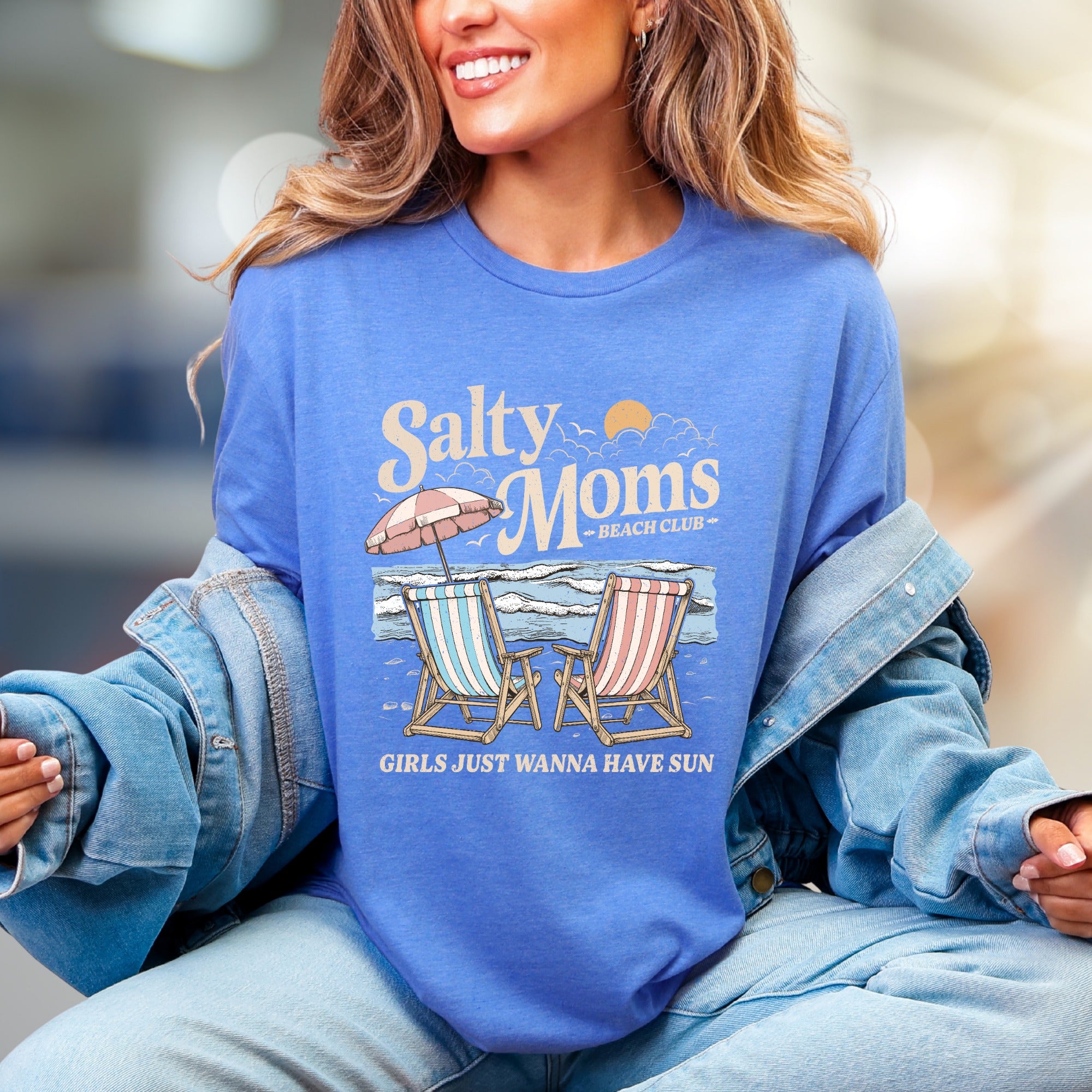 "Salty Moms Beach Club" Retro Graphic Tee, a Summer Niche Pick for Vacation Lovers