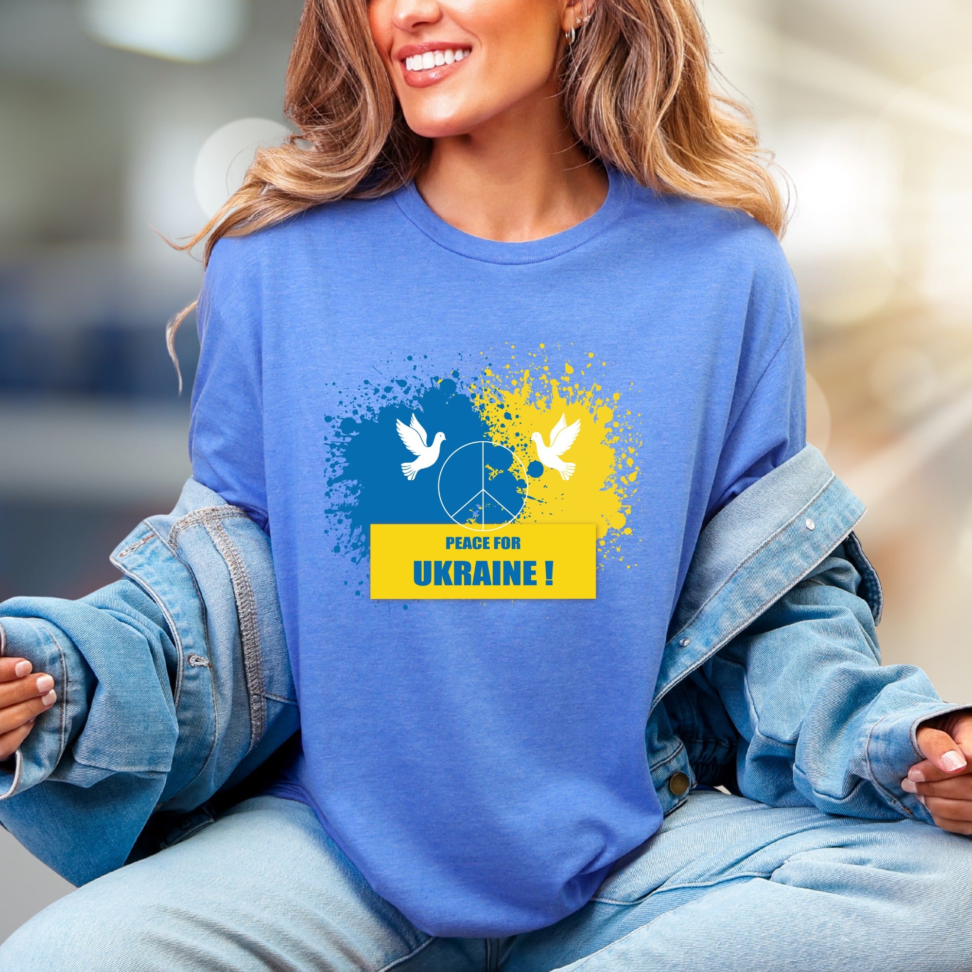 "Peace for Ukraine!" Splatter Peace Tee, a Statement Piece for Advocates