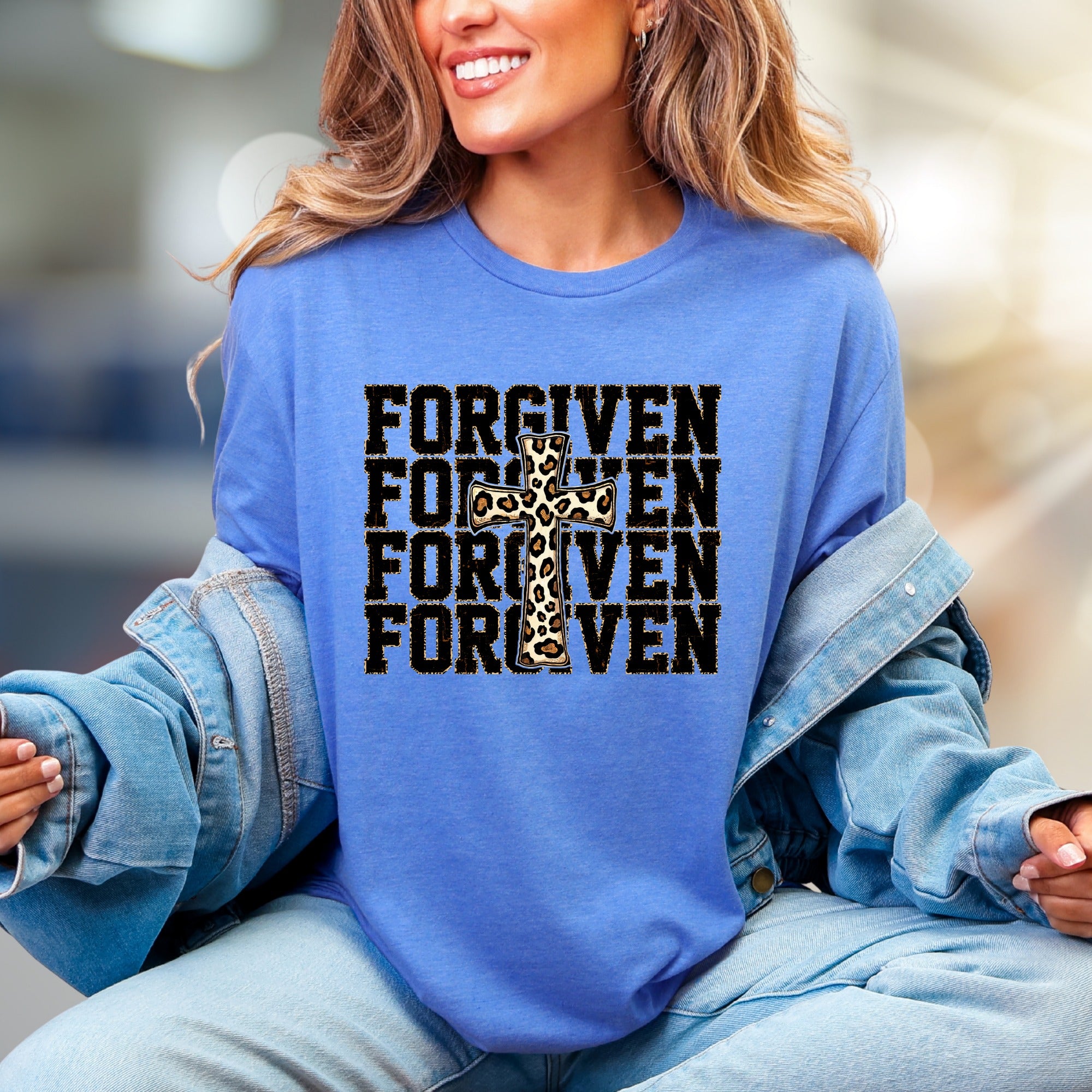 "FORGIVEN" Leopard Cross Graphic Tee, a Faith-Inspired Statement for Believers
