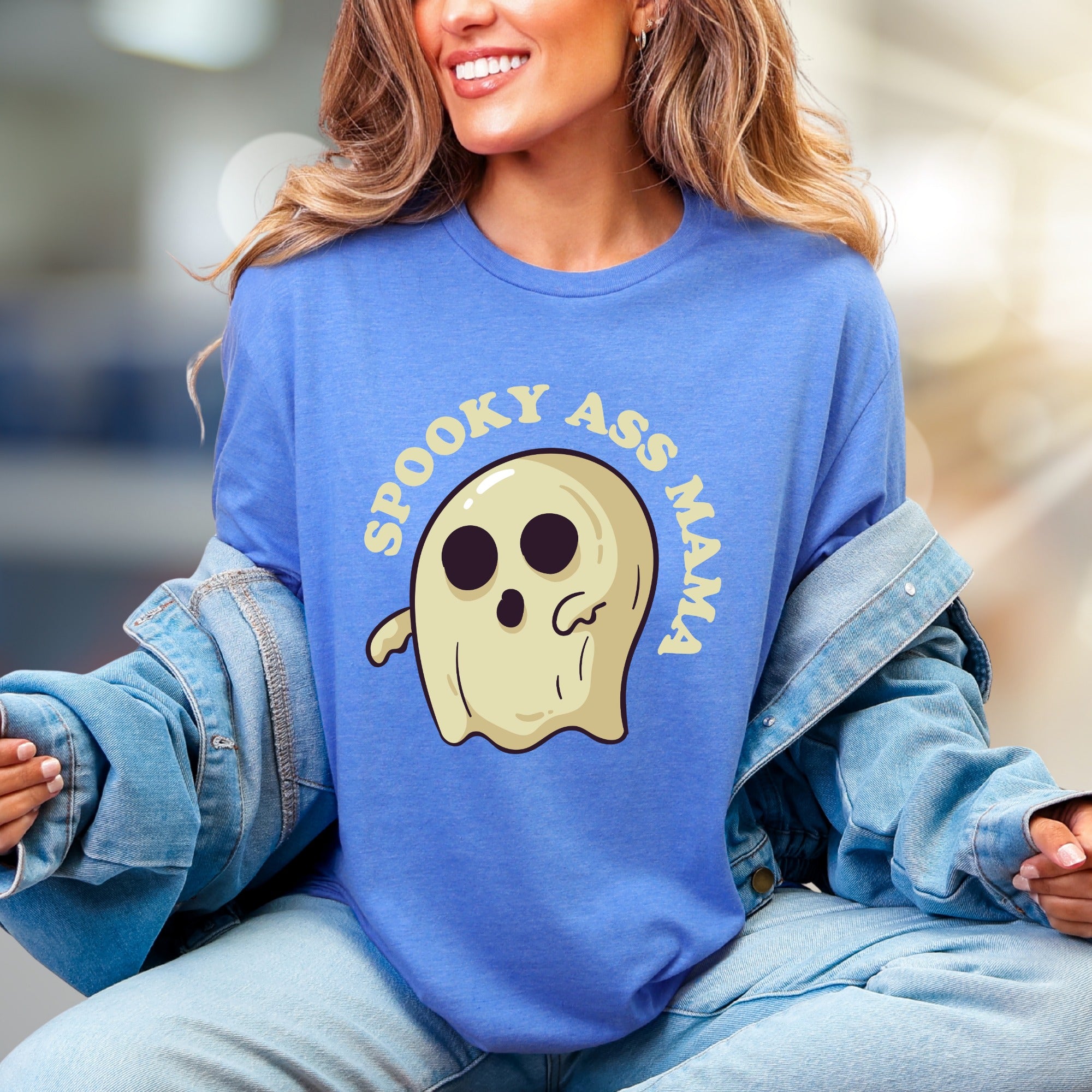 "SPOOKY ASS MAMA" Ghost Graphic Tee, a Quirky Halloween Pick for Moms