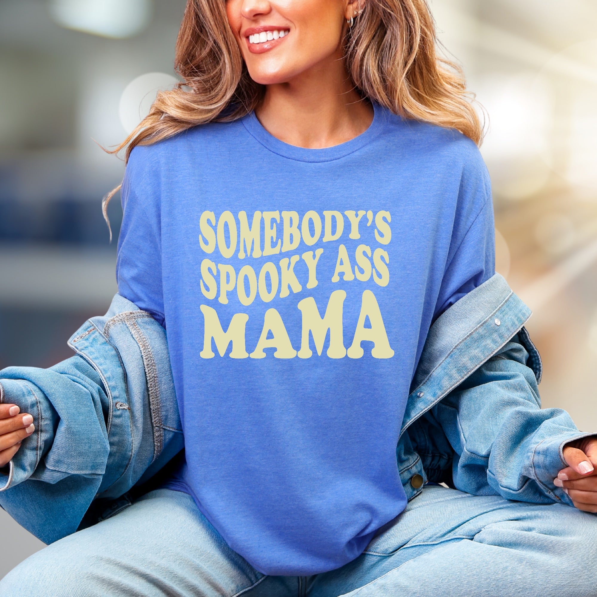 "Somebody's Spooky Ass Mama" Halloween Groovy Graphic Tee, a Funny Mama Spooky Season Pick for Moms