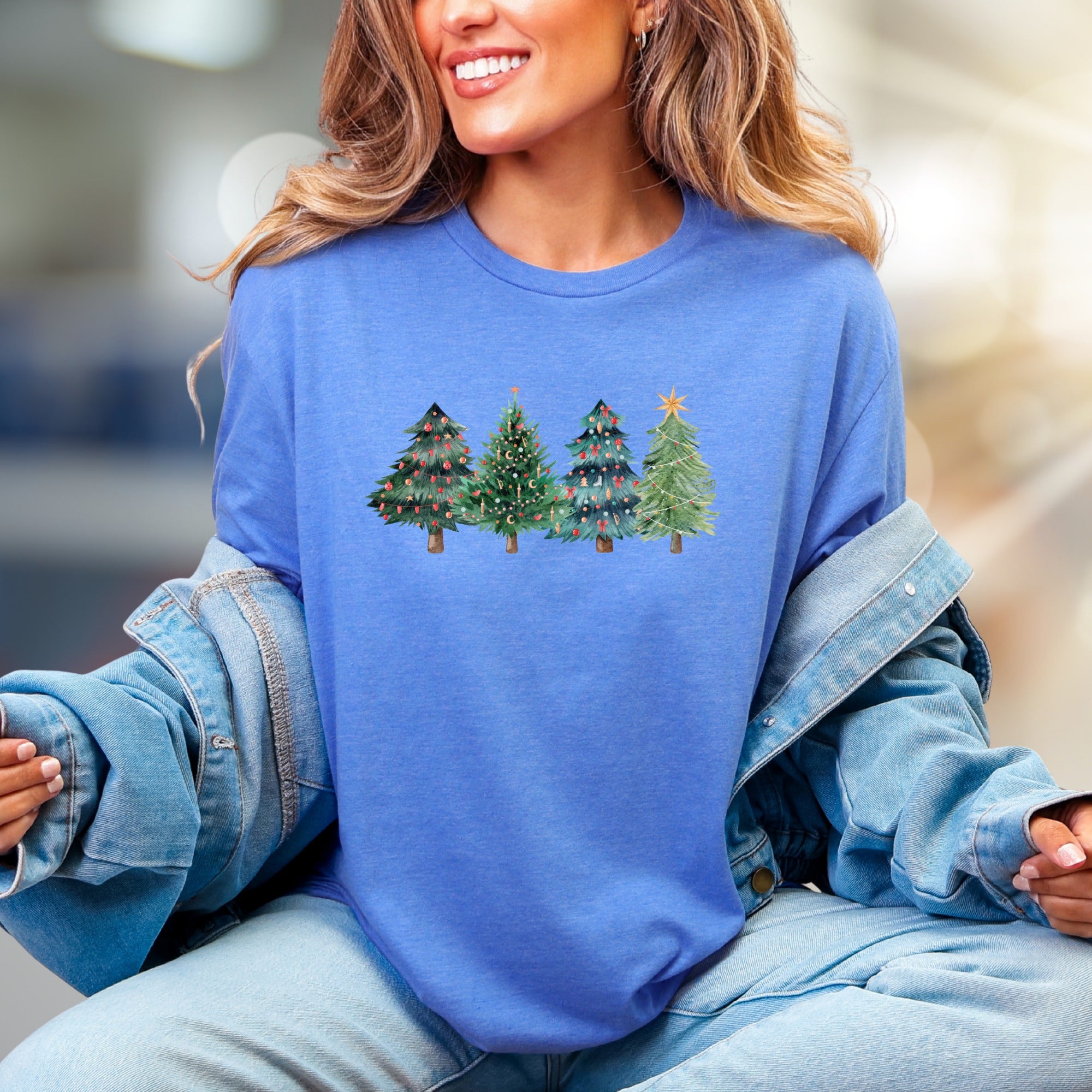 Festive Watercolor Christmas Trees Graphic Tee, A Cozy Holiday Pick for Everyone