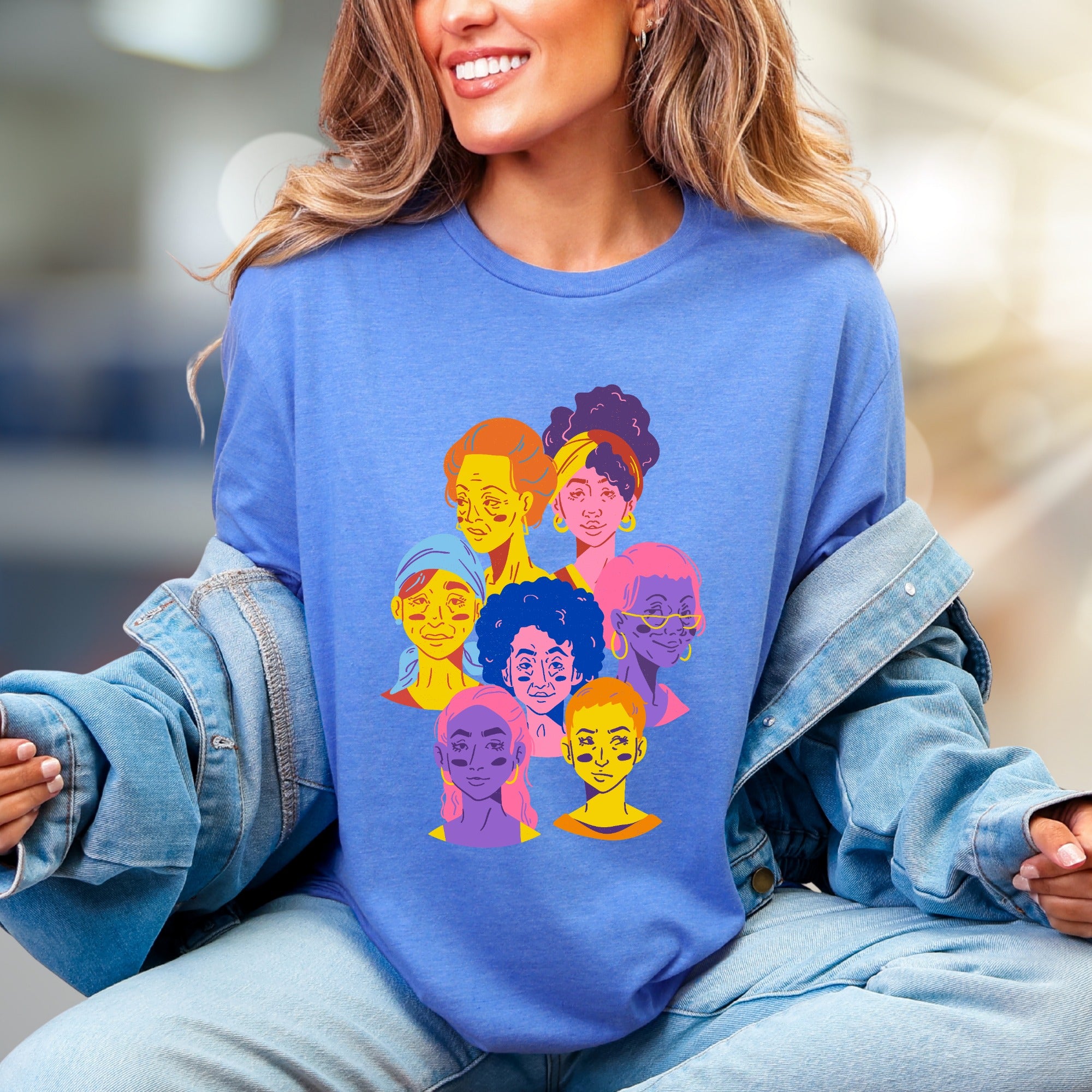 Vibrant Faces Diversity Tee, Artistic Graphic Pick for Inclusivity Advocates