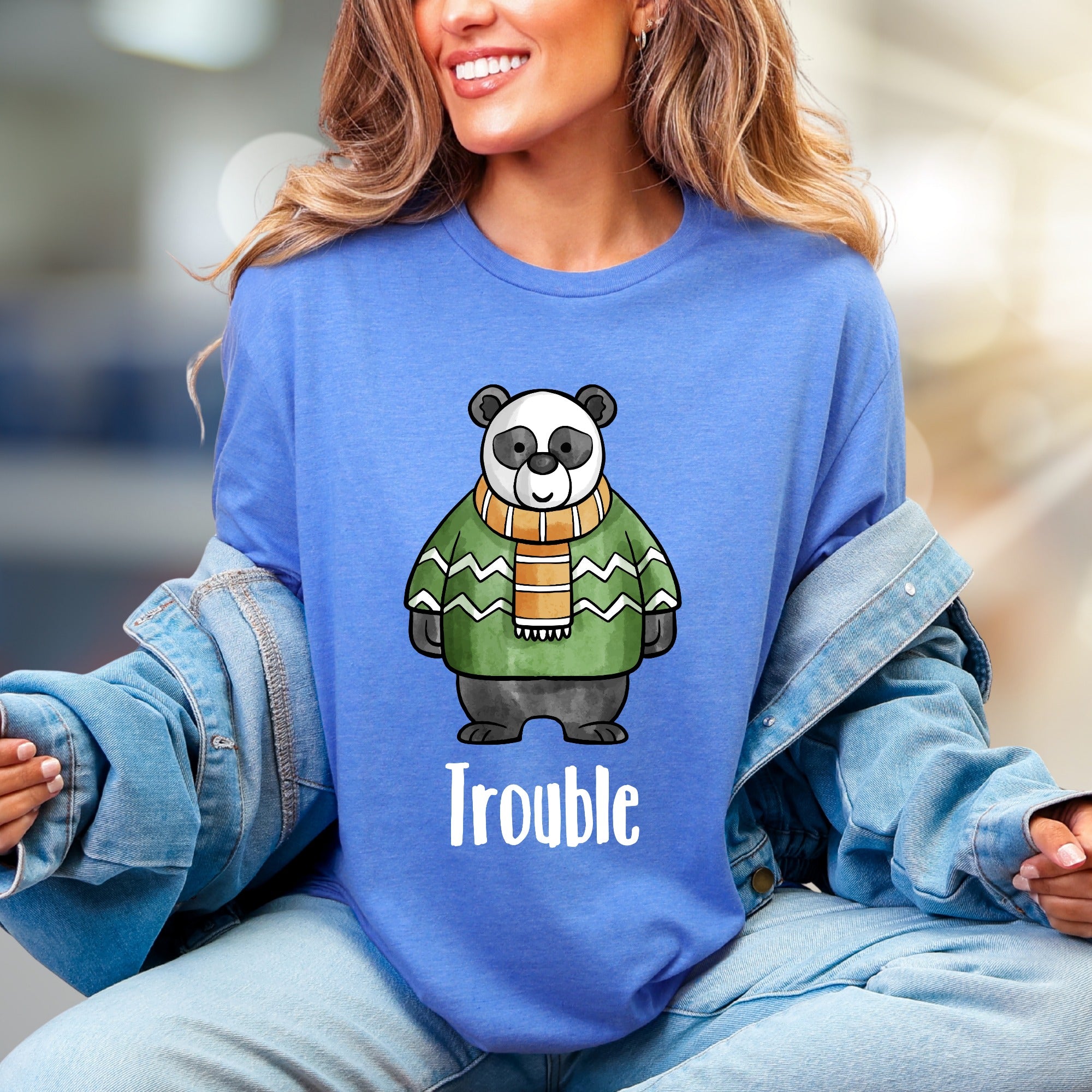 "Trouble" Panda Graphic Tee, a Playful Animal Design for Fun Lovers