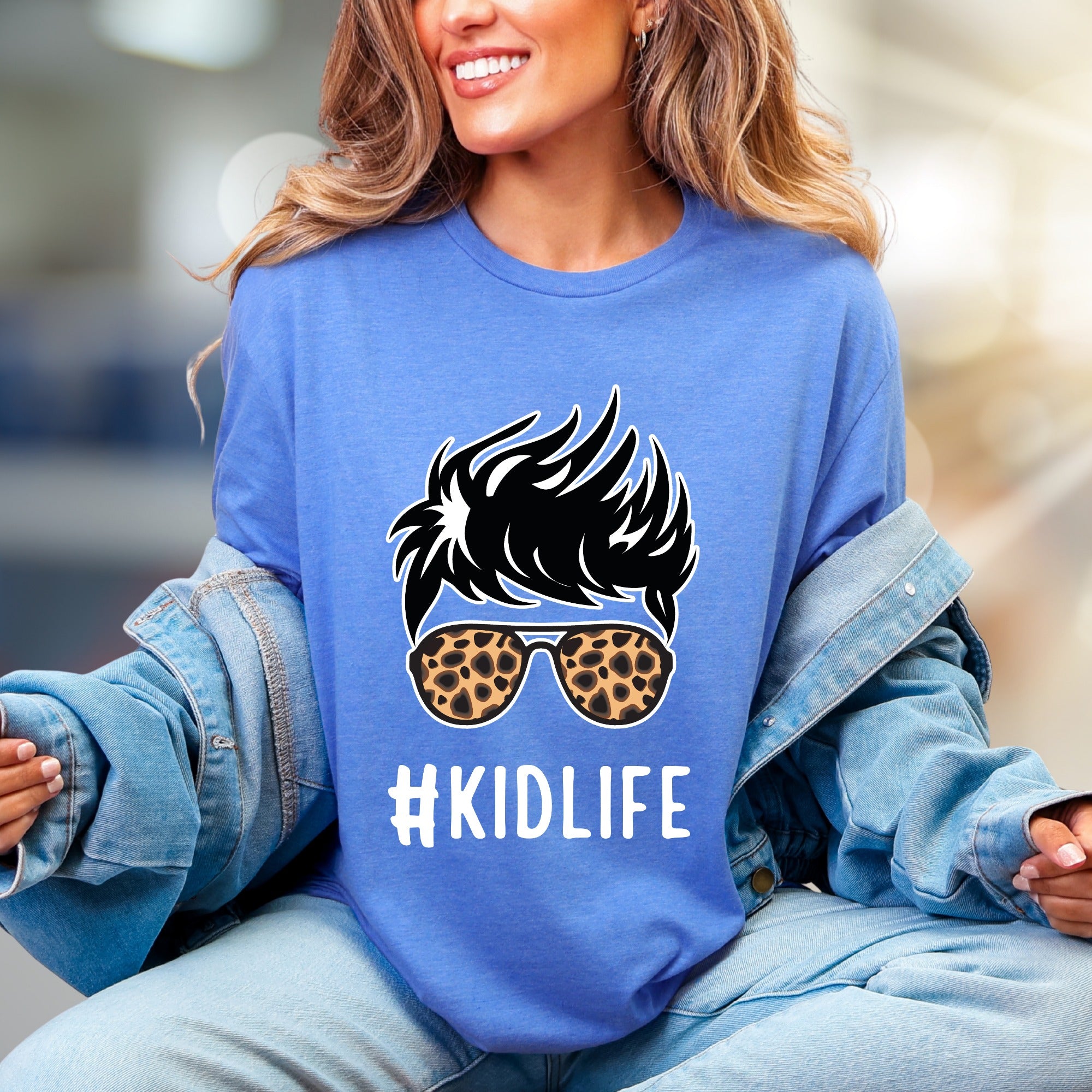 #KIDLIFE Messy Hair Bun Leopard Sunglasses Graphic Tee, a Mom Life Pick for Parents