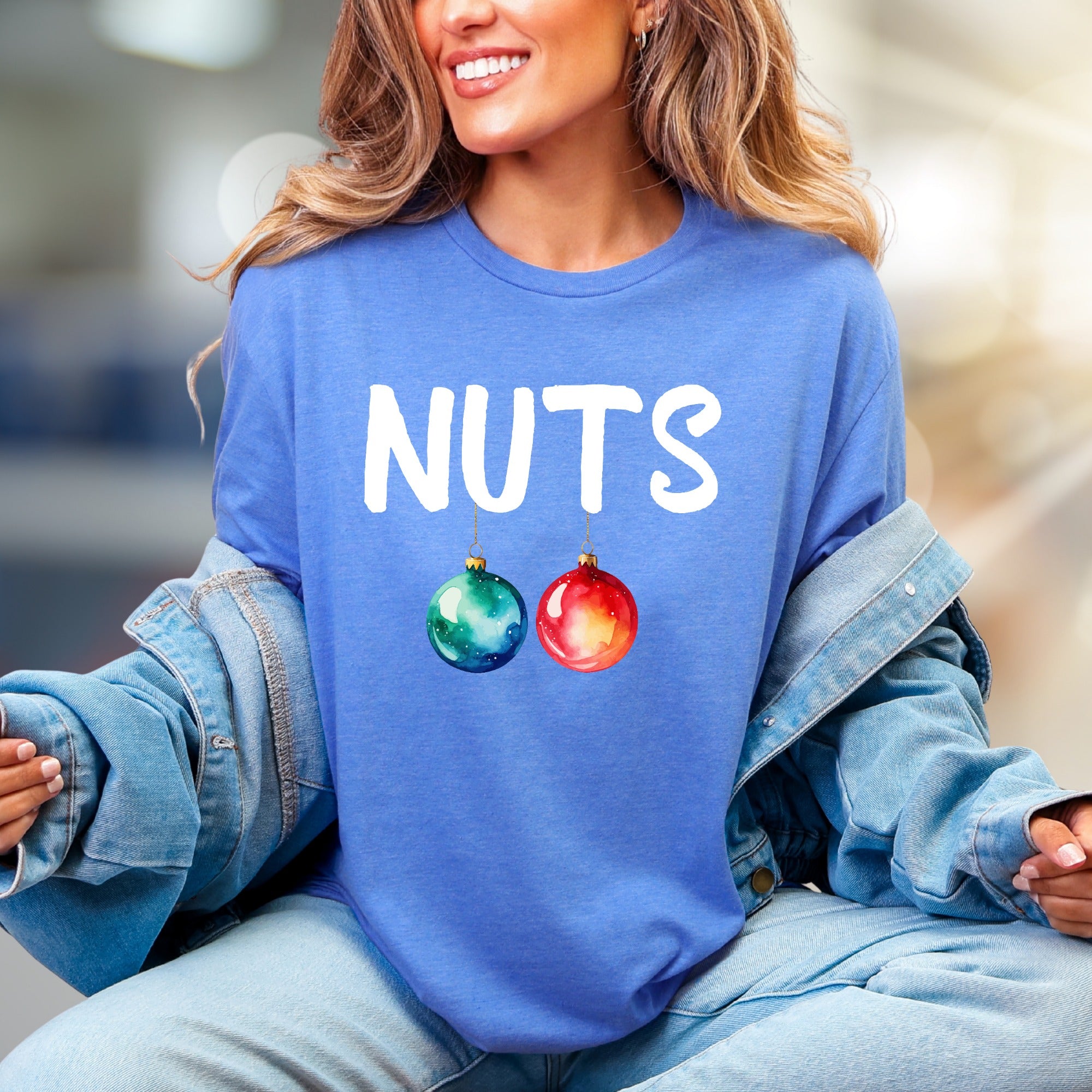 "NUTS" Christmas Ornaments Graphic Tee, a Funny Holiday Pick for Everyone