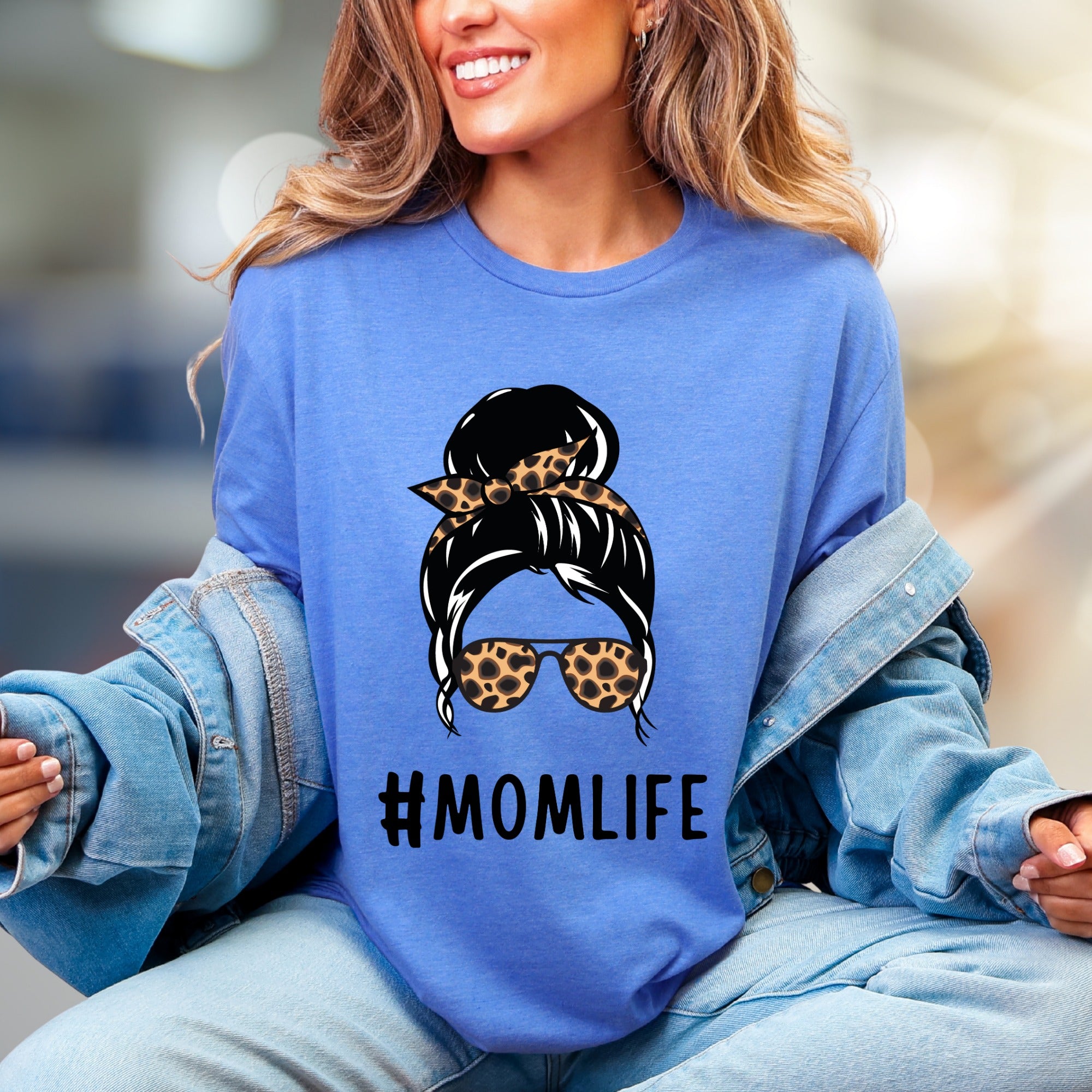 #MOMLIFE Messy Bun Leopard Graphic Tee, a Chic Mom-Life Pick for Everyday