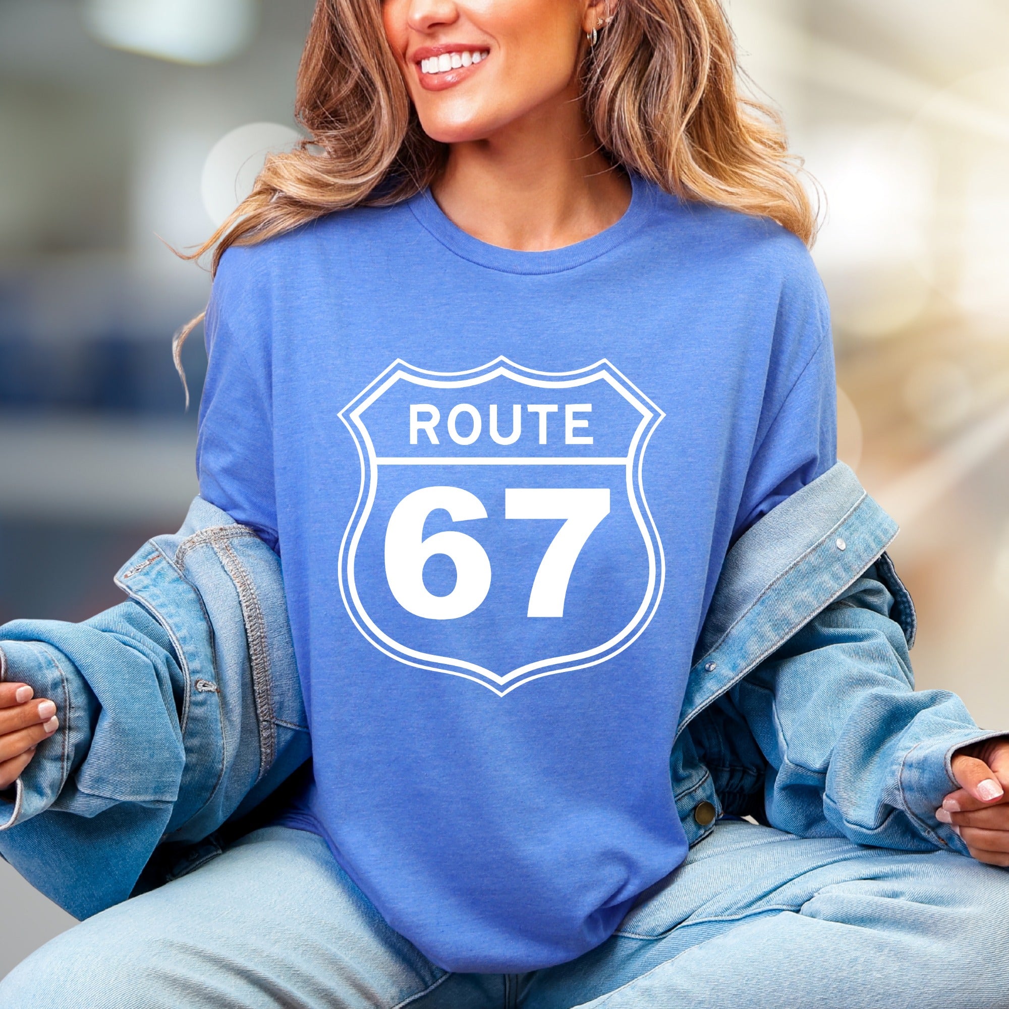 "Route 67" Highway Sign Graphic Tee, a Classic Road Trip Pick for Adventurers