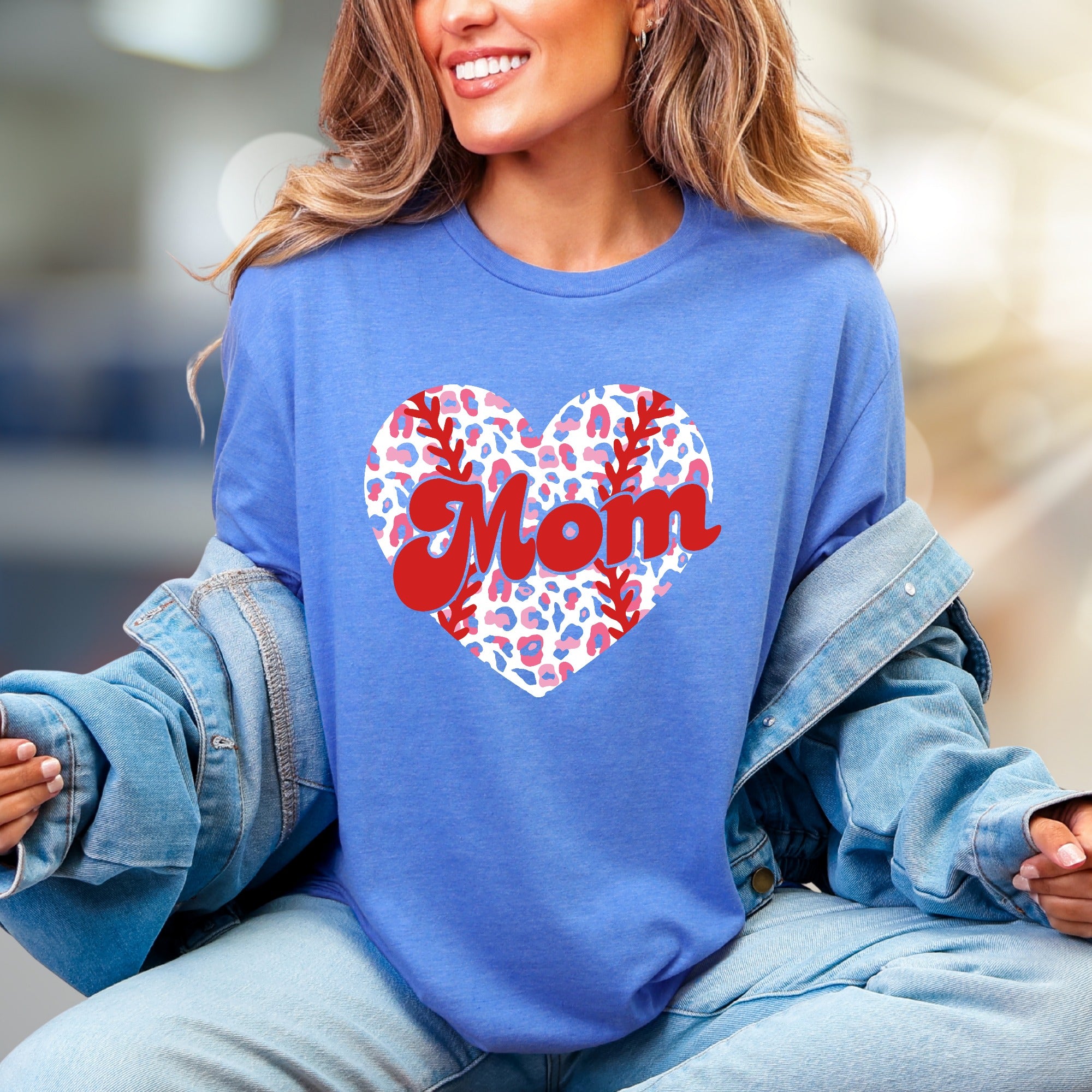 Mom Leopard Print Heart Baseball Graphic Tee, a Trendy Statement for Her