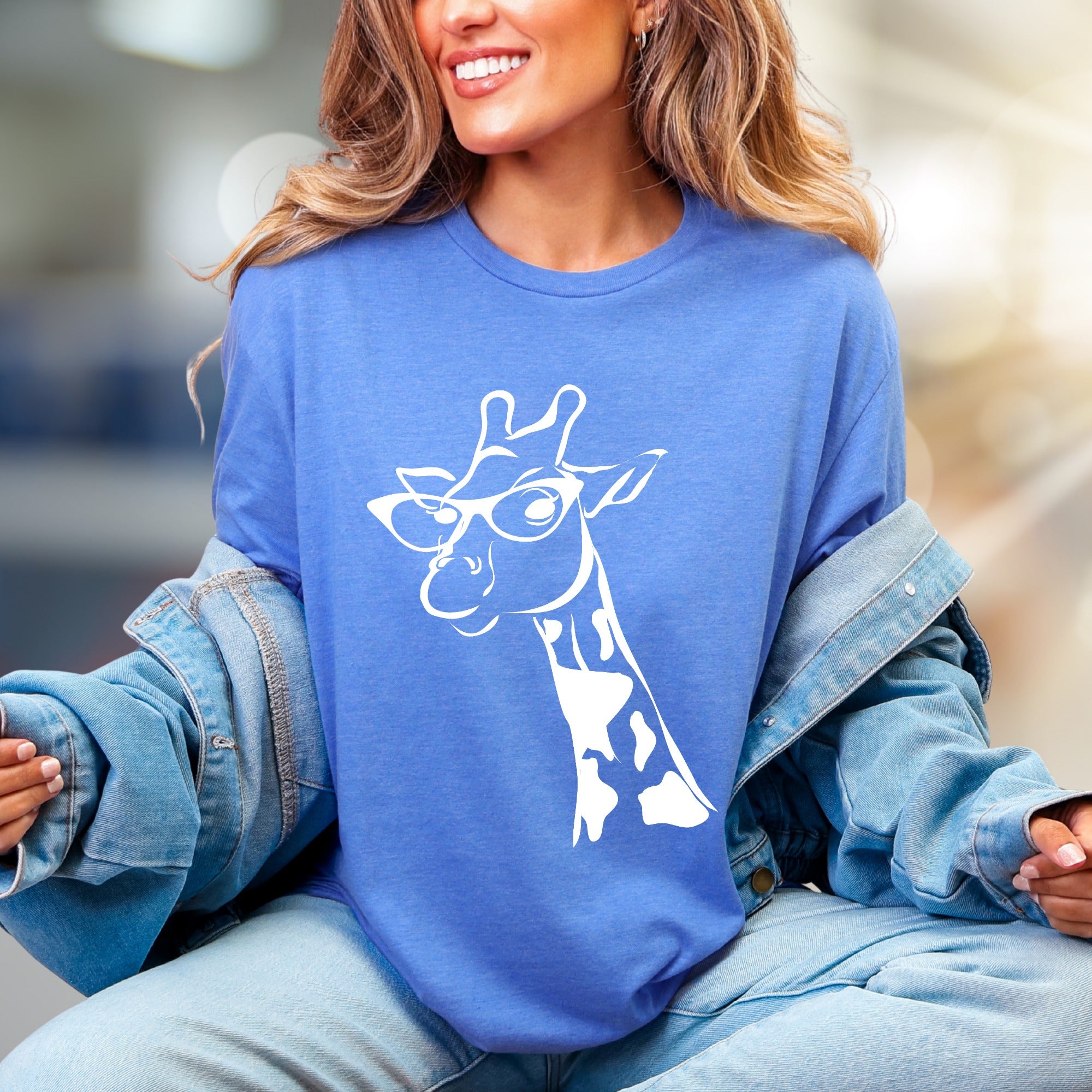 Giraffe in Glasses T-Shirt, Whimsical Animal Tee for Animal Lovers
