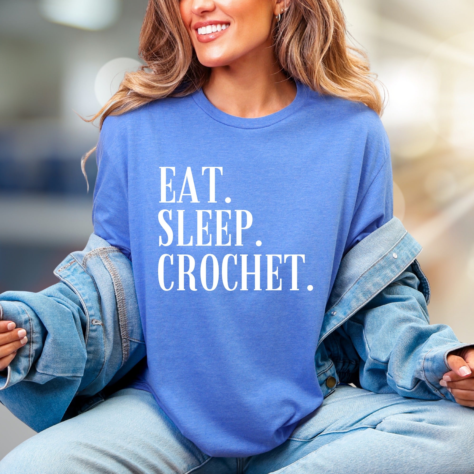 "Eat. Sleep. Crochet." Crafty Passion Graphic Tee, a Hobbyist Unisex Tee for Creators