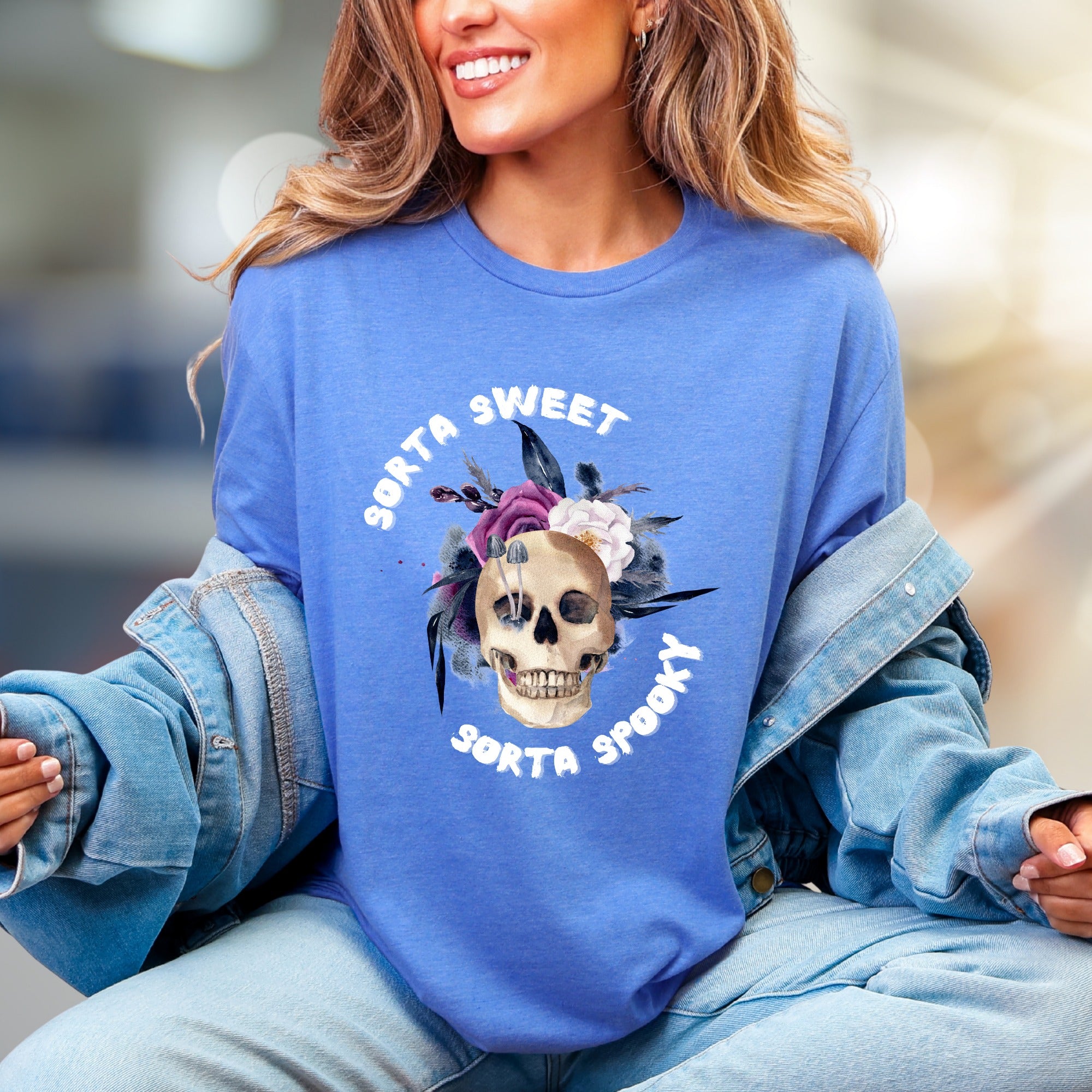 "Sorta Sweet Sorta Spooky" Skull Graphic Tee, a Gothic Chic Pick for Halloween Lovers