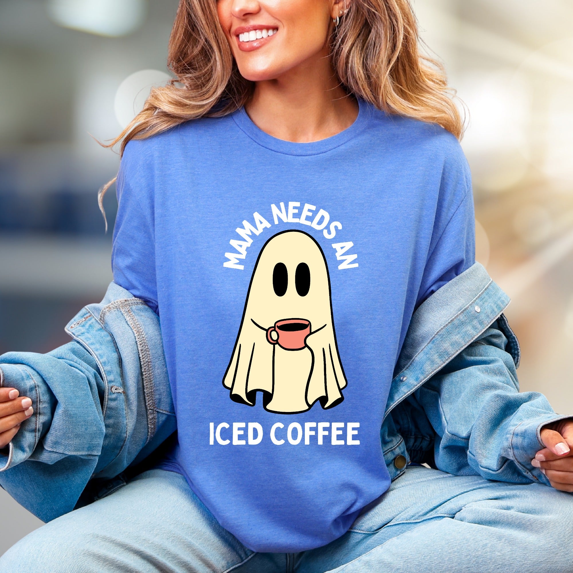 "Mama Needs An Iced Coffee" Spooky Coffee Lover Graphic Tee, a Humorous Mom Pick for Everyday Comfort