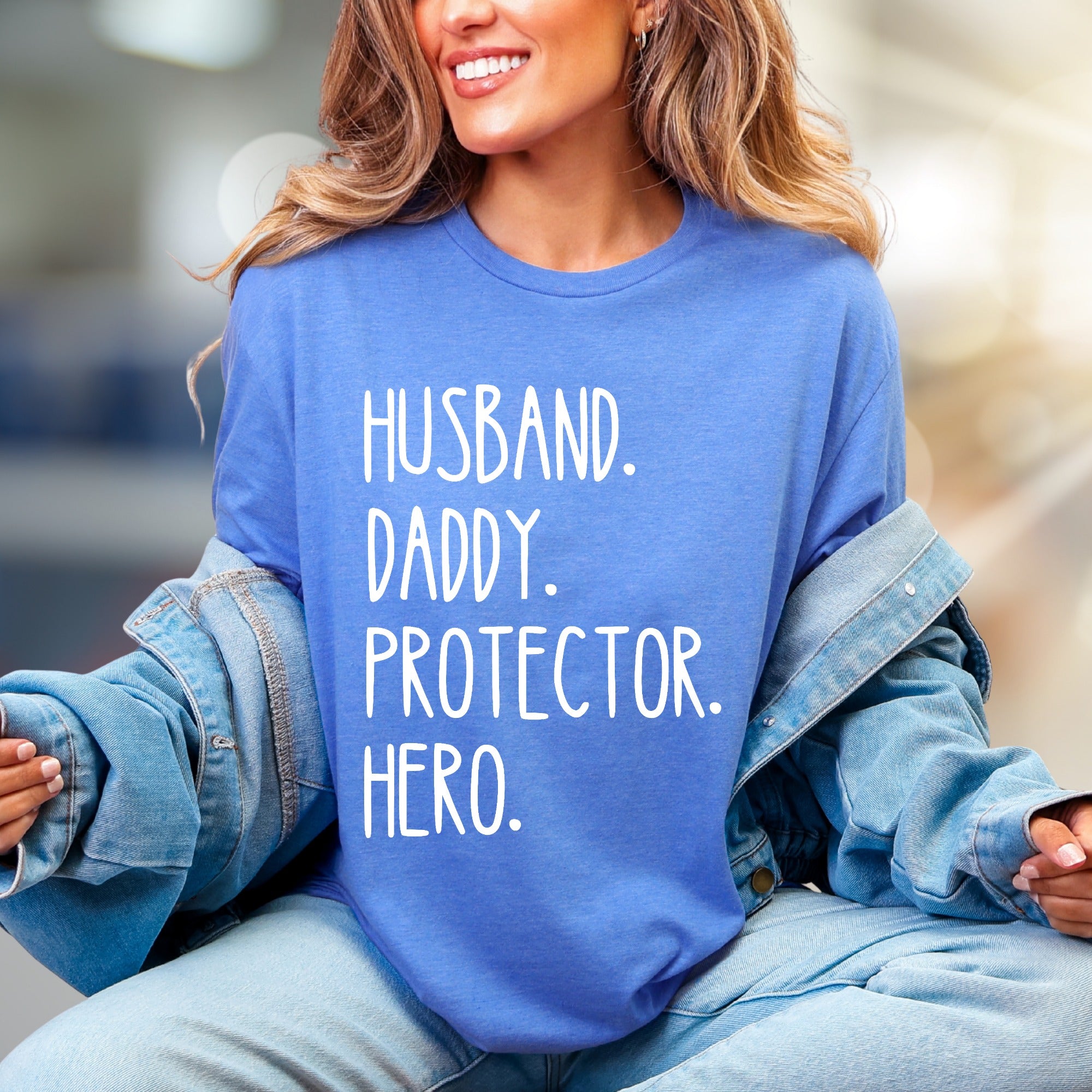 "Husband. Daddy. Protector. Hero." Father's Day Graphic Tee, a Family Love Pick for Dads