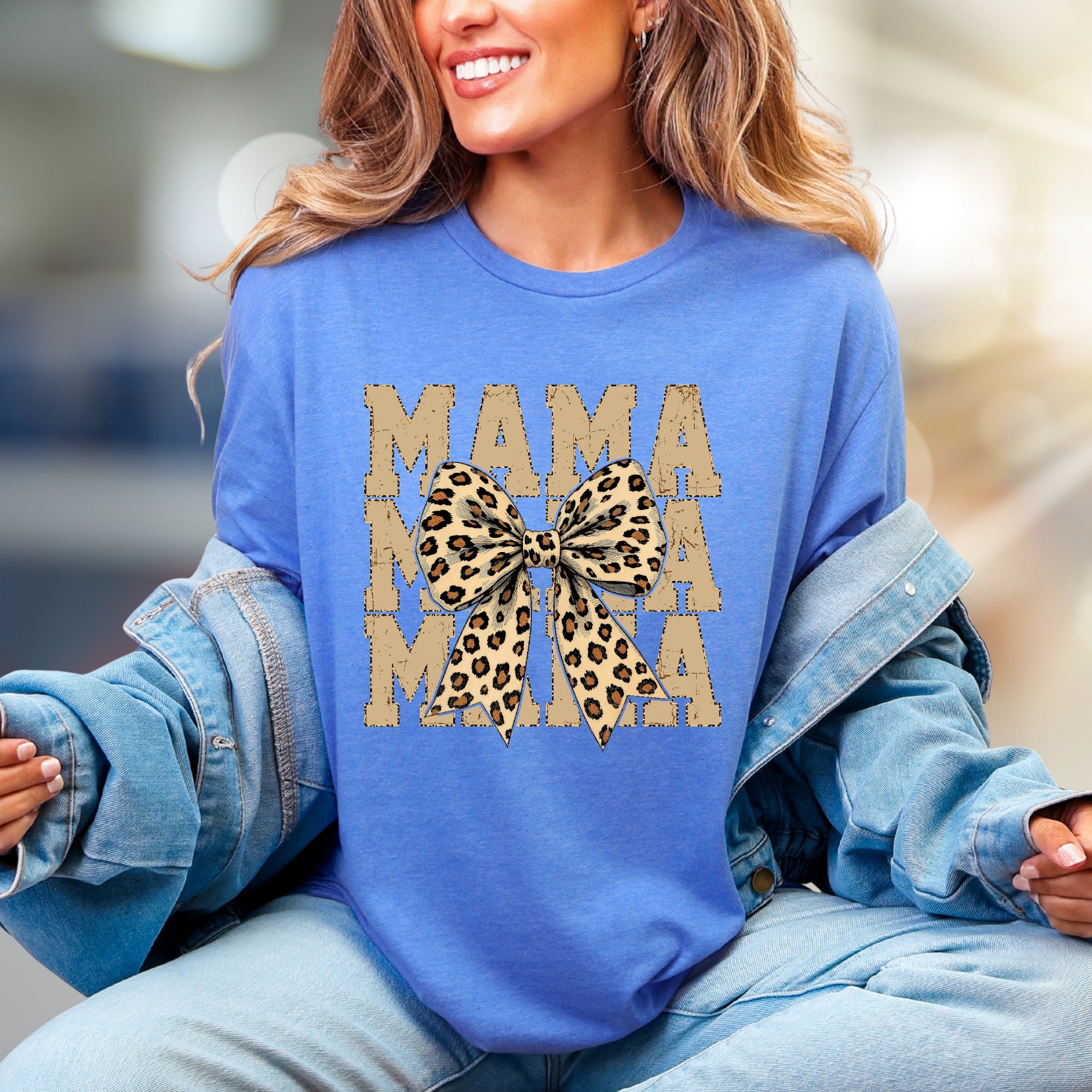 "MAMA" Leopard Bow Graphic Tee, a Chic Statement for Modern Moms