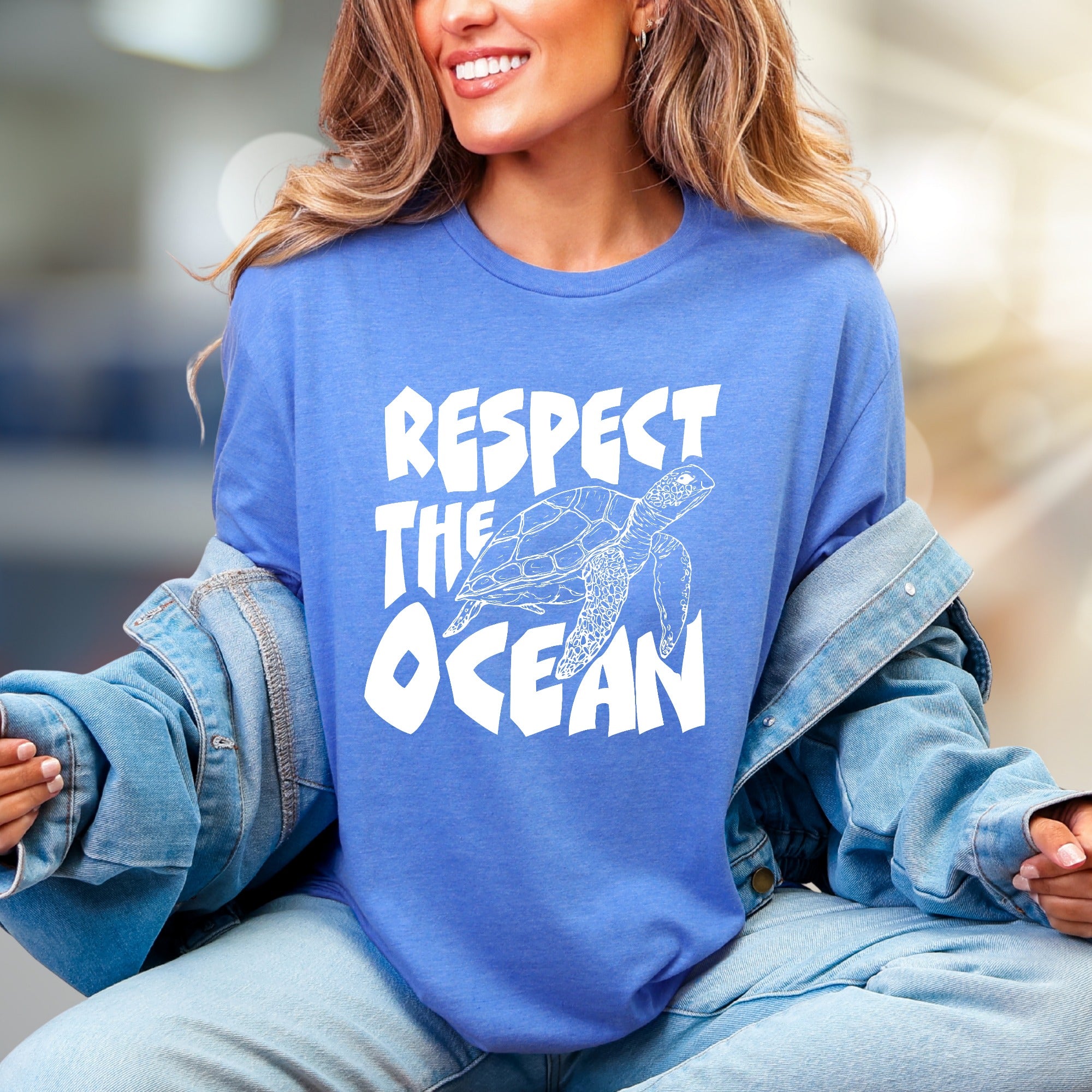 "Respect The Ocean" Sea Turtle Graphic Tee, an Eco-Conscious Pick for Ocean Advocates