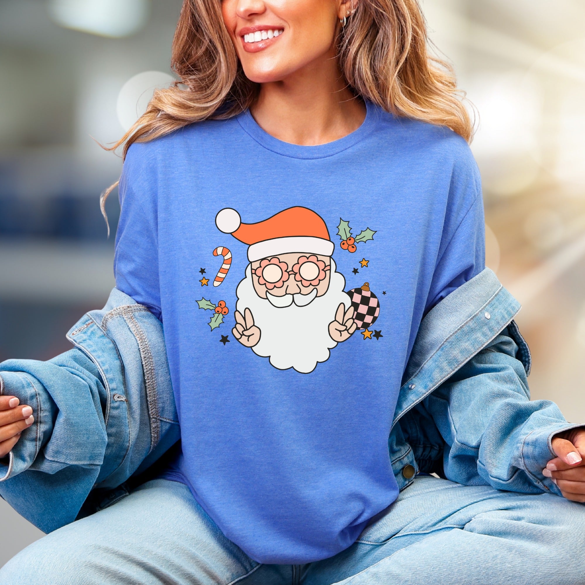 Funky Santa Peace Sign Holly Jolly Christmas Graphic Tee, a Retro Holiday Pick for Everyone