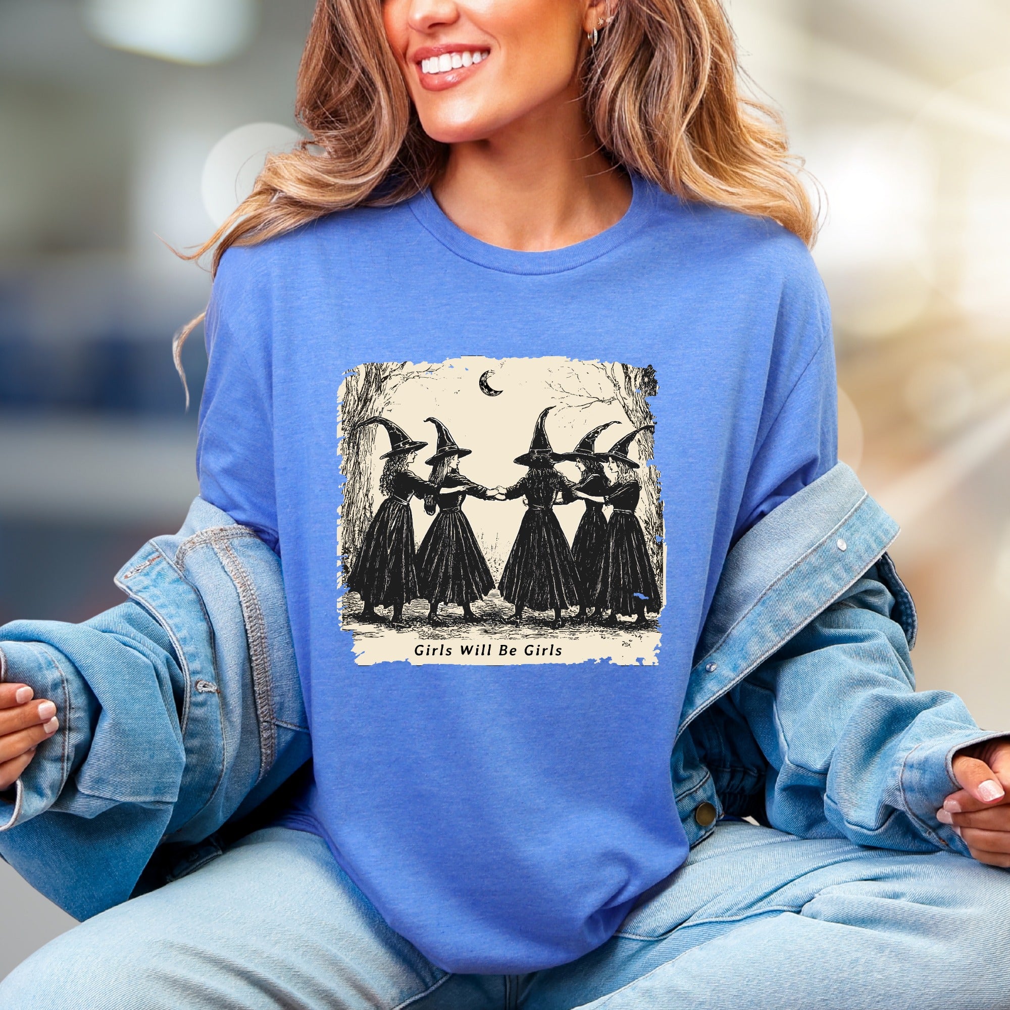 "Girls Will Be Girls" Witchy Sisterhood Graphic Tee, A Mystical Folk Art Pick for Free Spirits