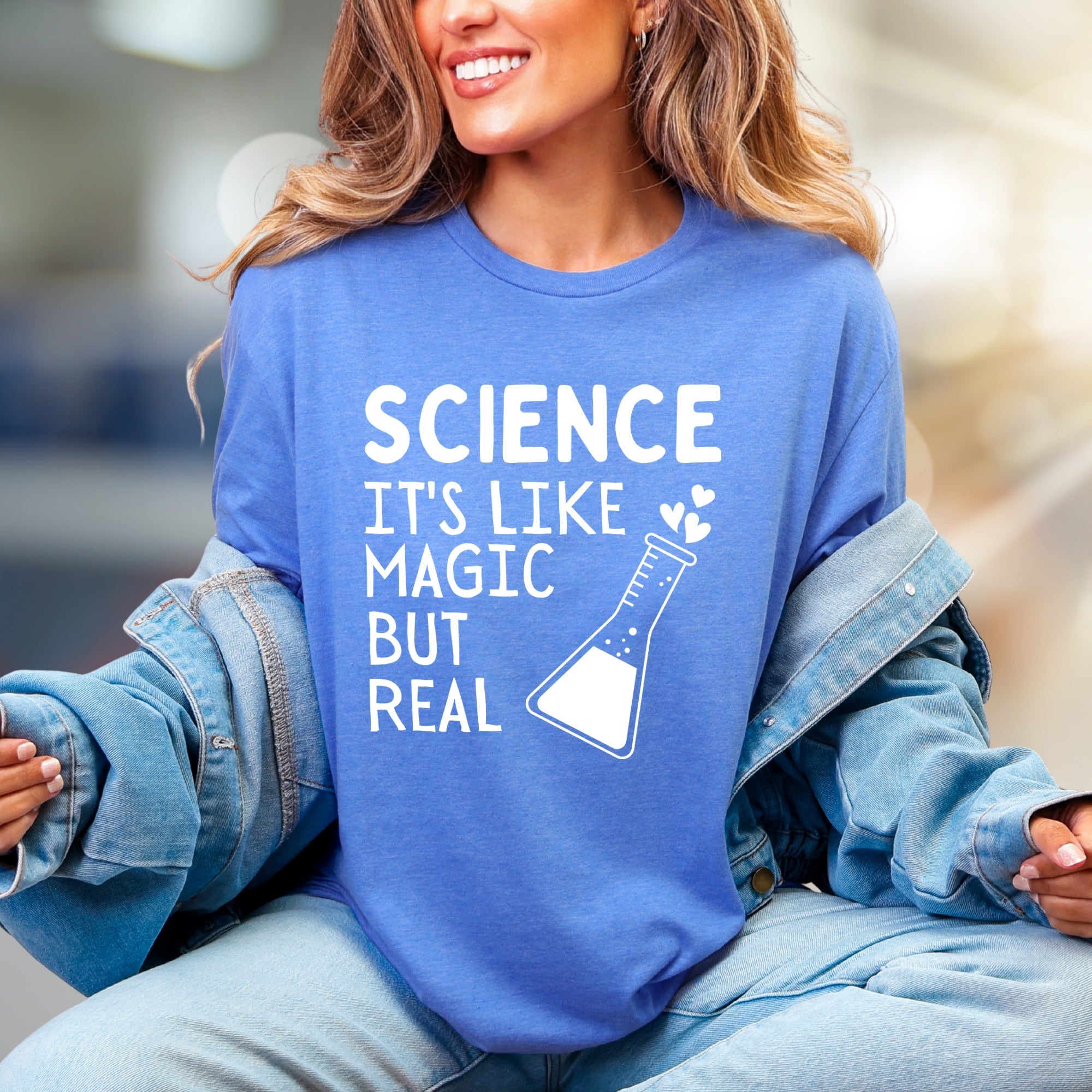 "Science It's Like Magic But Real" Lab Beaker Graphic Tee, a Quirky STEM Pick for Enthusiasts