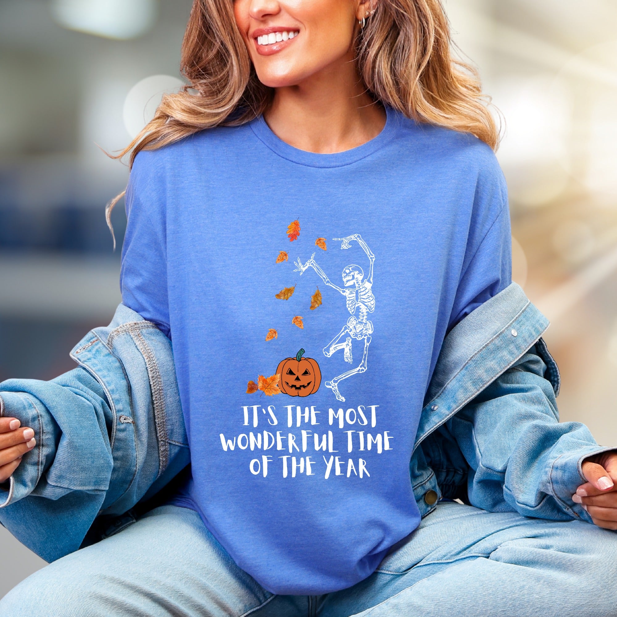 It's the Most Wonderful Time of the Year Halloween Skeleton Graphic Tee, a Spooky Season Pick for Fall Enthusiasts