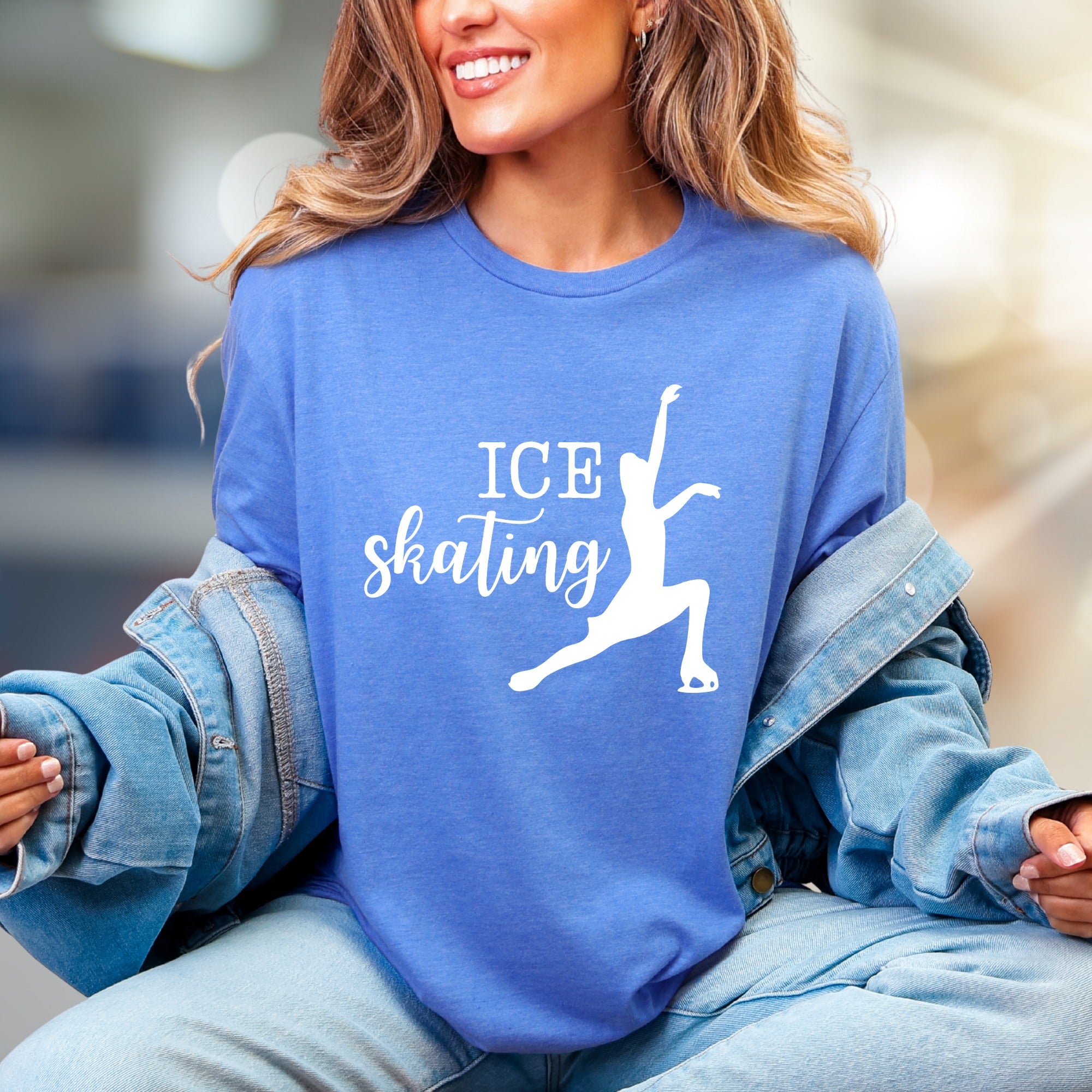 “ICE Skating” Elegant Skater Graphic Tee, a Winter Sports Pick for Enthusiasts