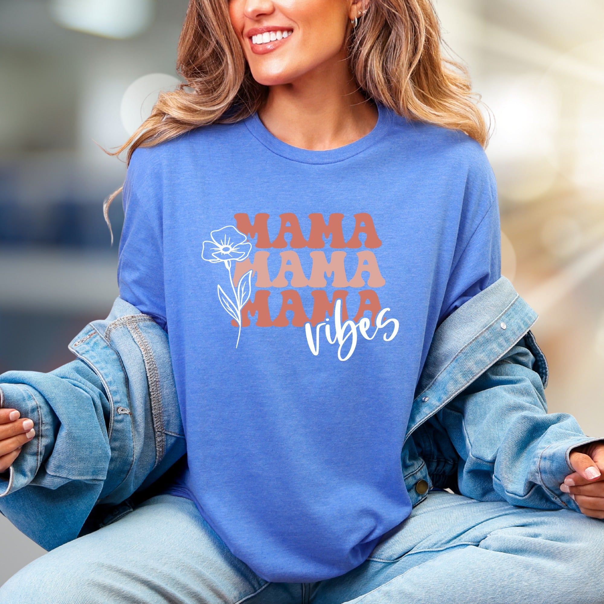 "Mama Mama Mama Vibes" Floral Graphic Tee, a Boho Chic Pick for Trendy Moms