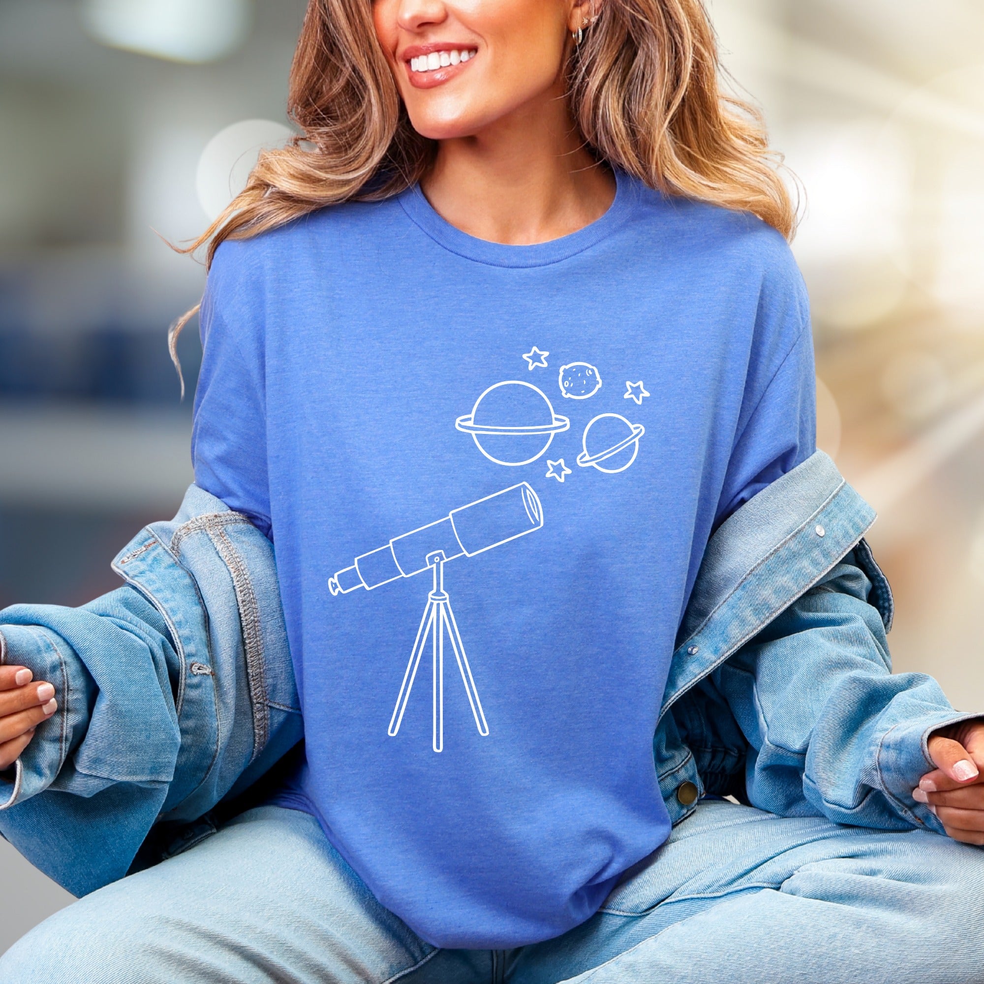 Celestial Telescope Galactic Graphic Tee, a Stargazer's Pick for Space Enthusiasts