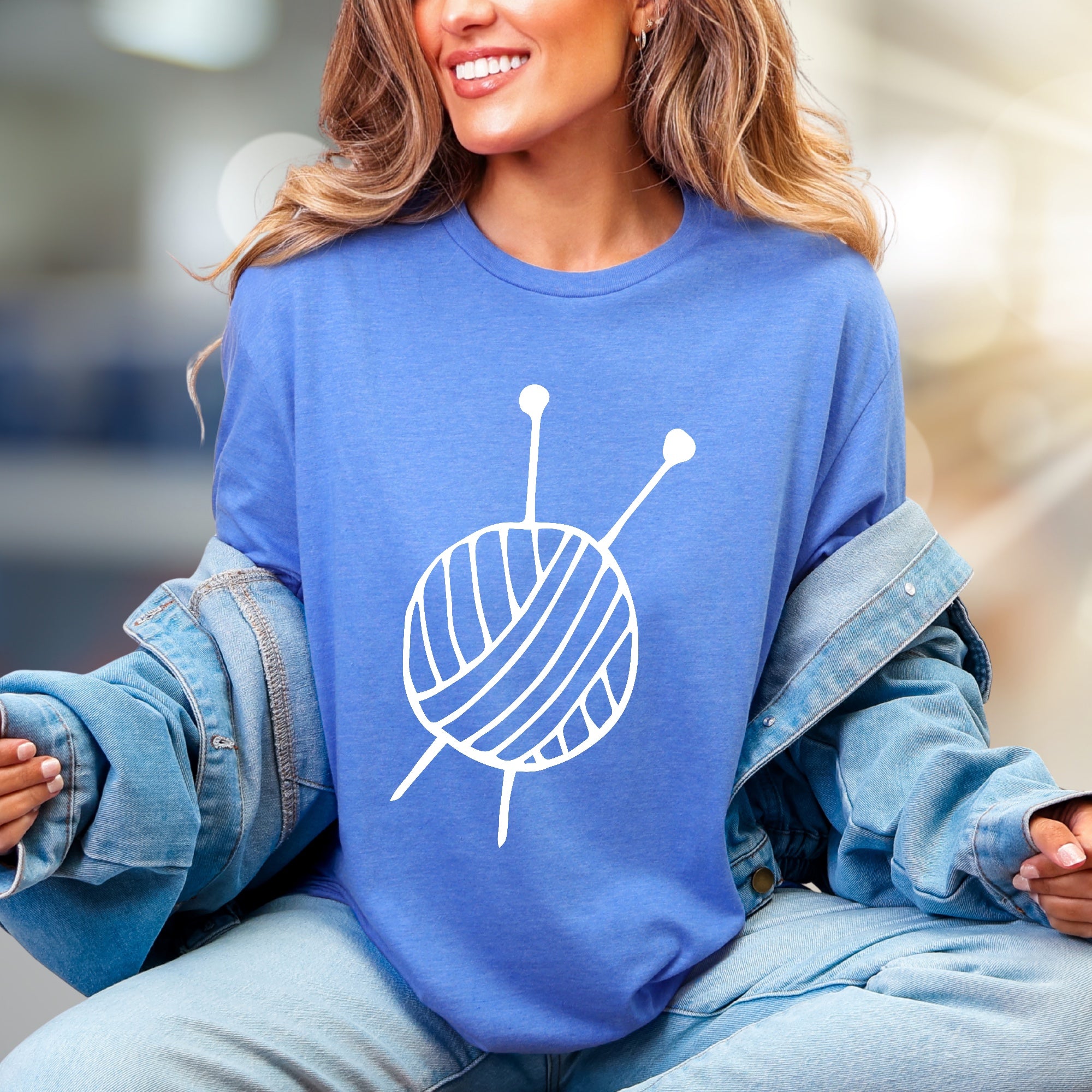 Yarn Ball & Knitting Needles Graphic Tee, A Crafter's Pick for Fiber Artists