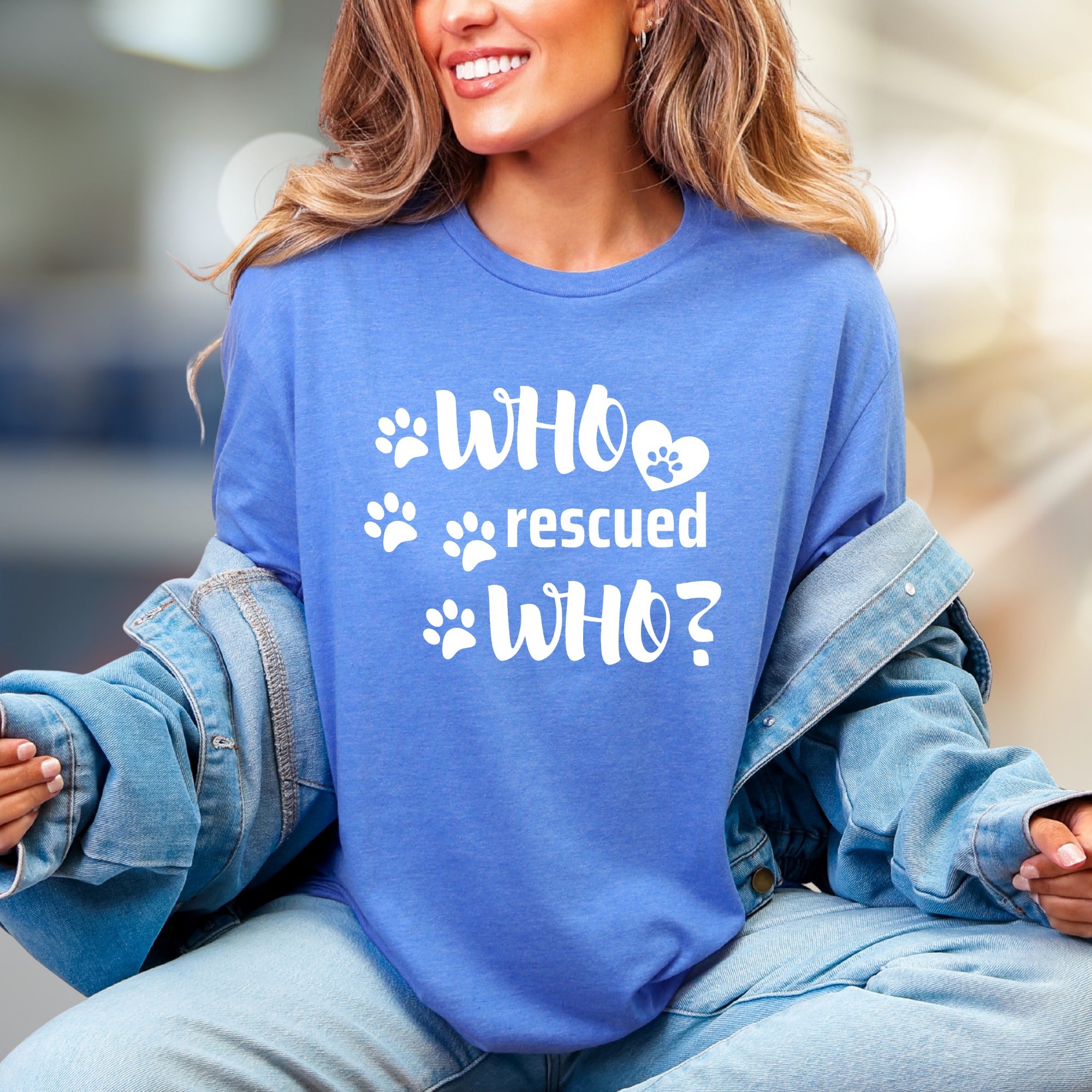 "WHO rescued WHO?" Paw Print Graphic Tee, a Heartfelt Pick for Pet Lovers