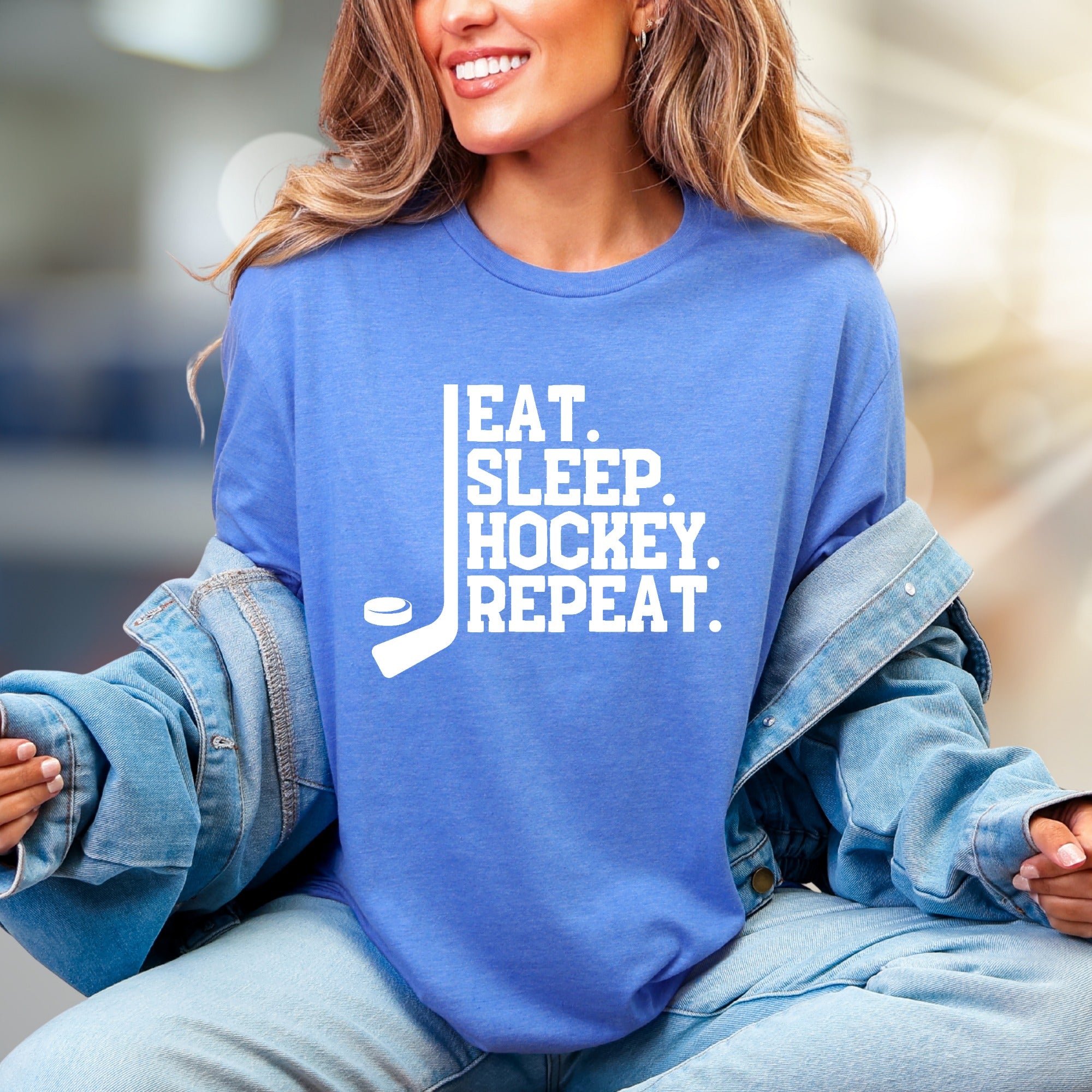 "EAT. SLEEP. HOCKEY. REPEAT." Hockey Lover Graphic Tee, a Lifestyle Pick for Sports Fans