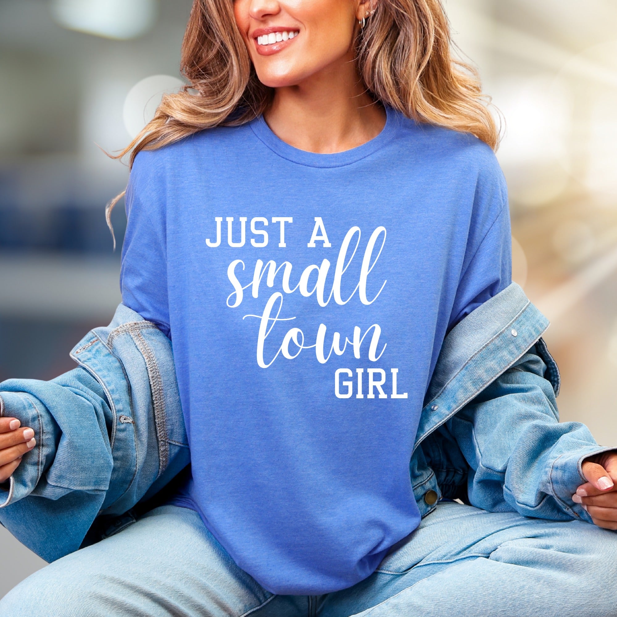 "JUST A SMALL TOWN GIRL" Script Graphic Tee, a Nostalgic Pick for Her