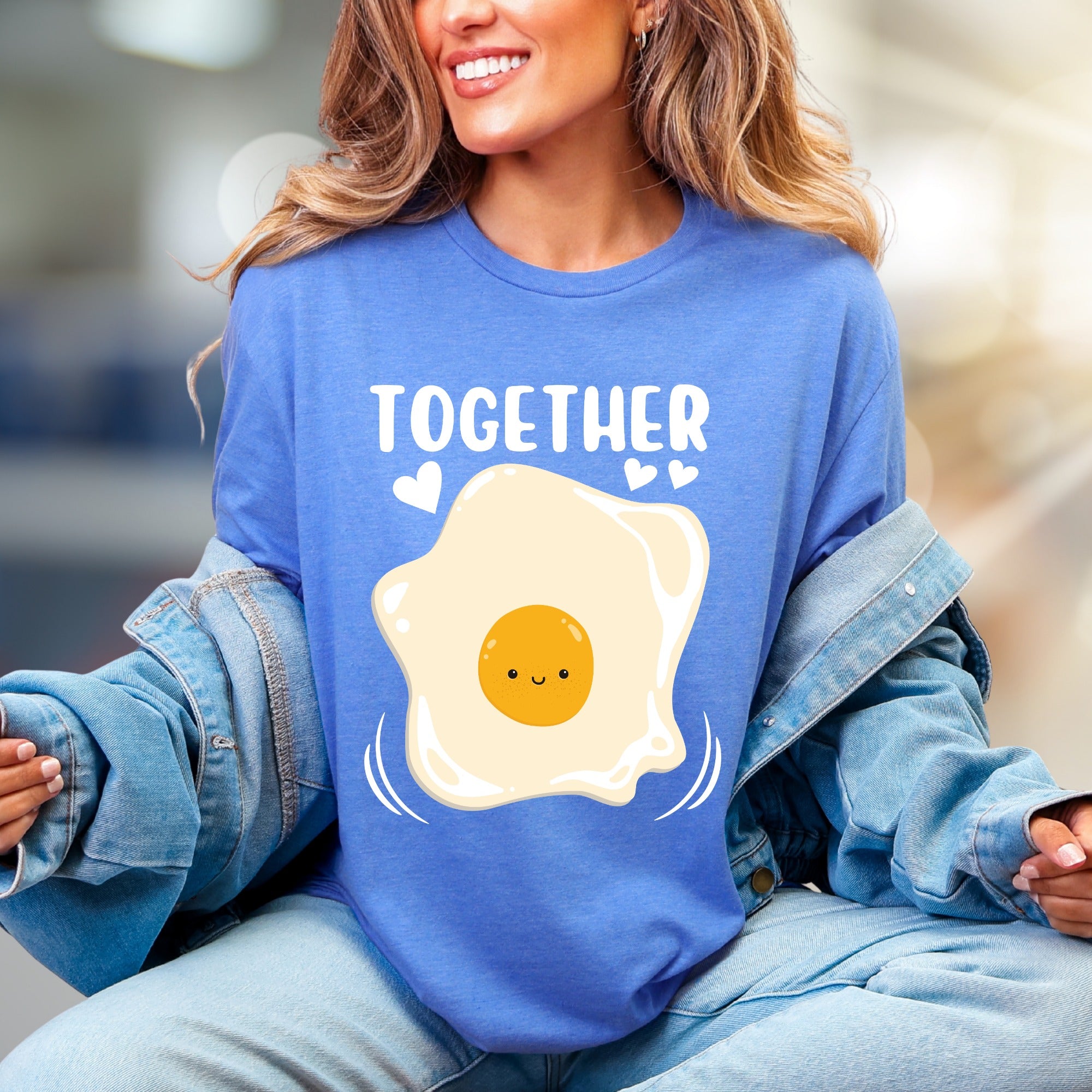 "TOGETHER" Cute Fried Egg Graphic Tee, A Playful Matching Pick for Couples