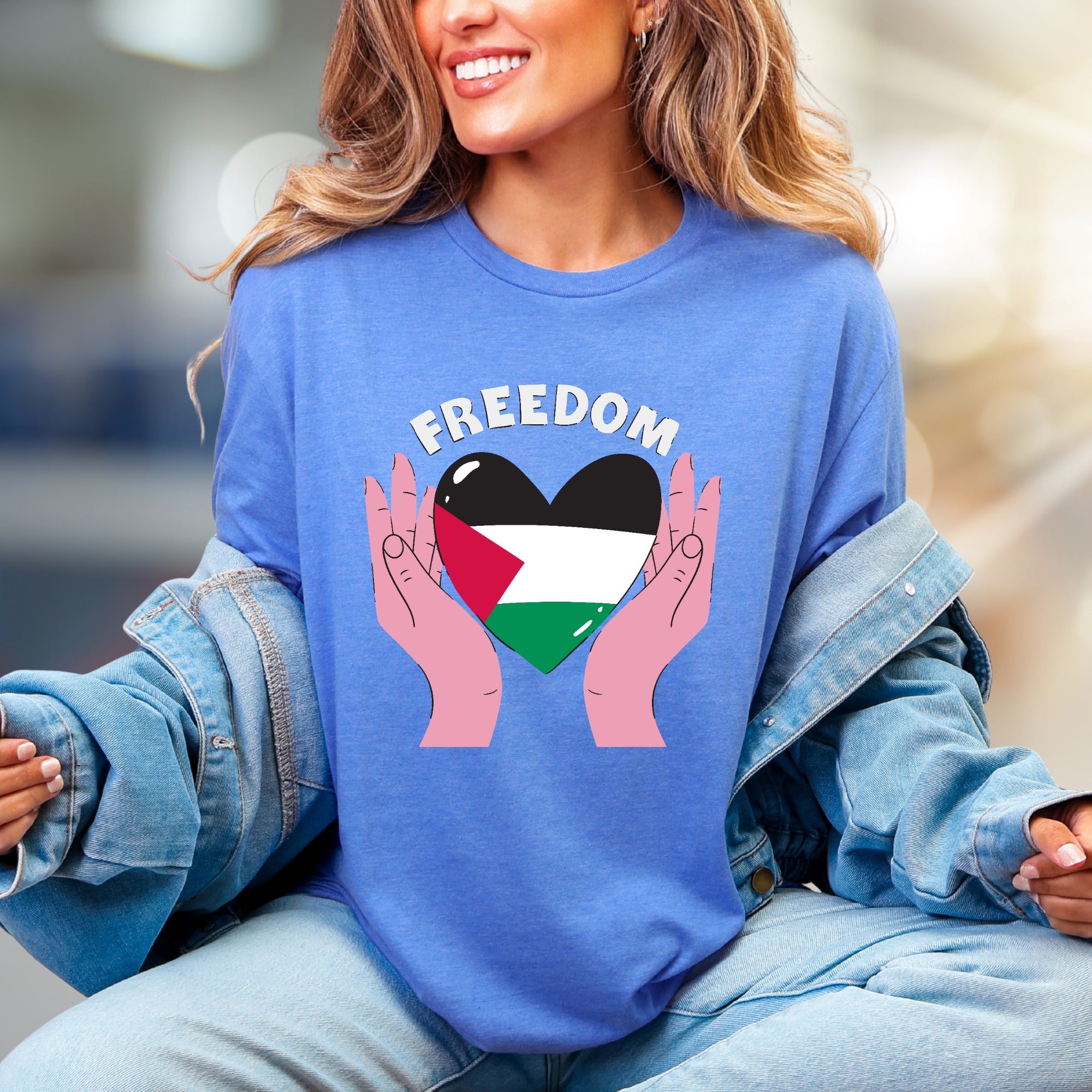 "FREEDOM" Palestine Flag Heart Graphic Tee, a Solidarity Pick for Advocates