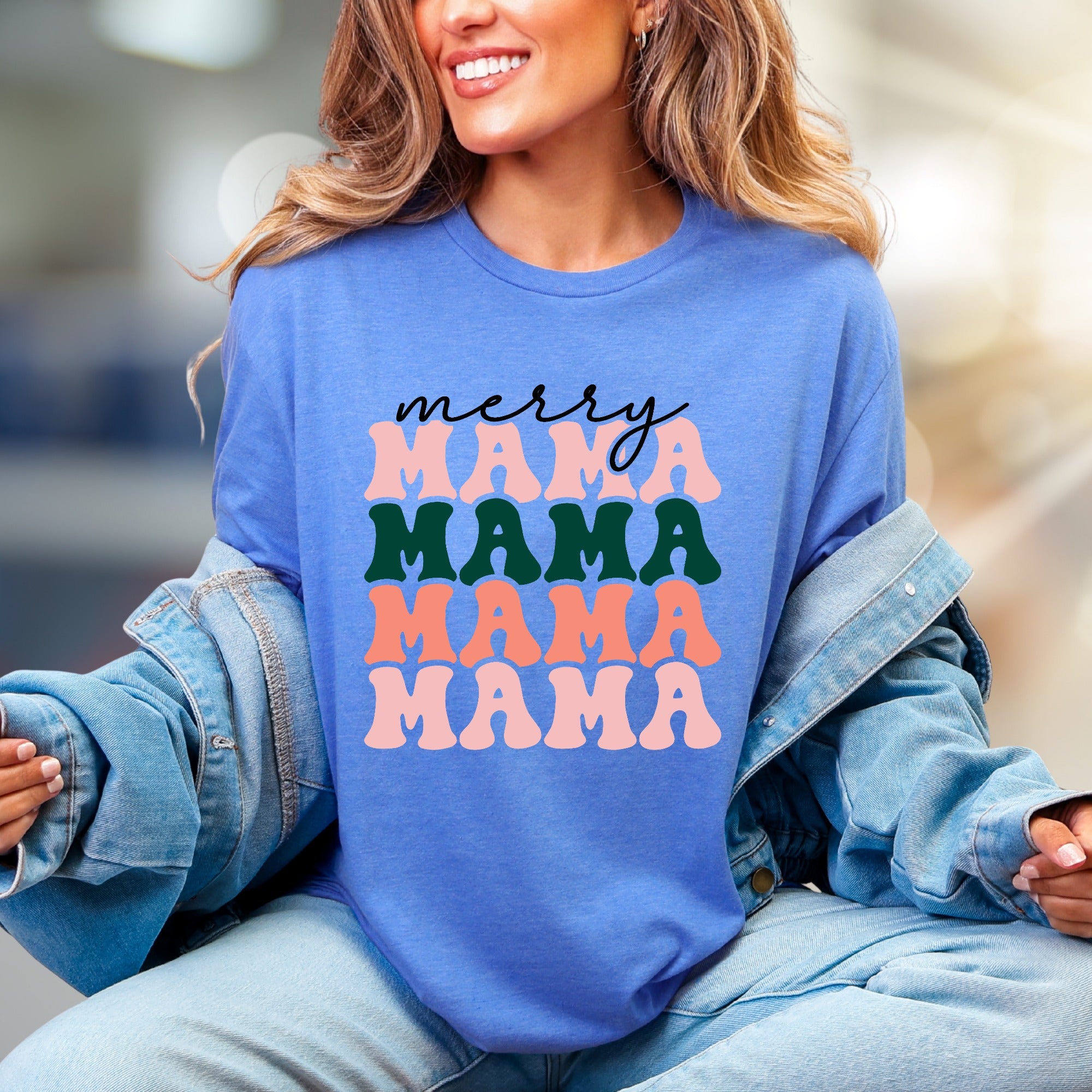 "Merry Mama Mama Mama" Retro Holiday Graphic Tee, a Festive Pick for Moms