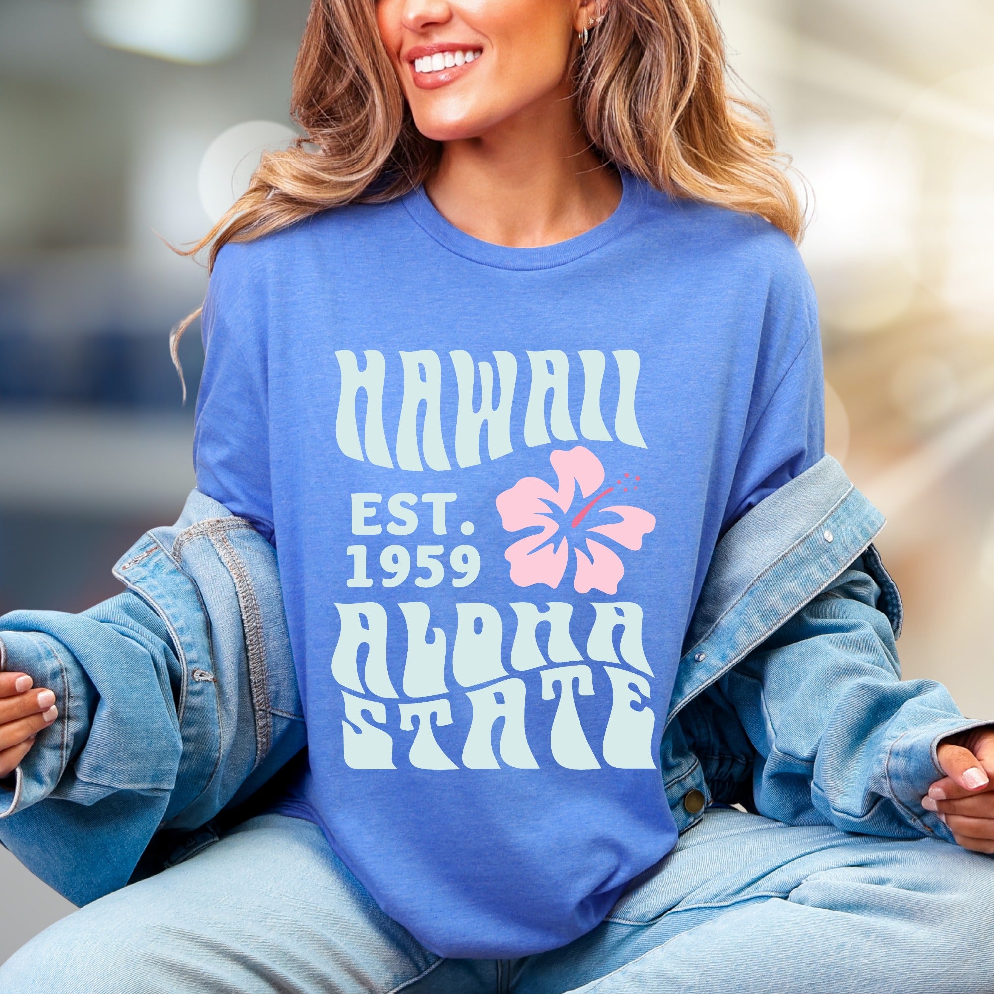"HAWAII EST. 1959 Aloha State" Retro Beachy Graphic Tee, a Vacation Vibes Pick for Travelers