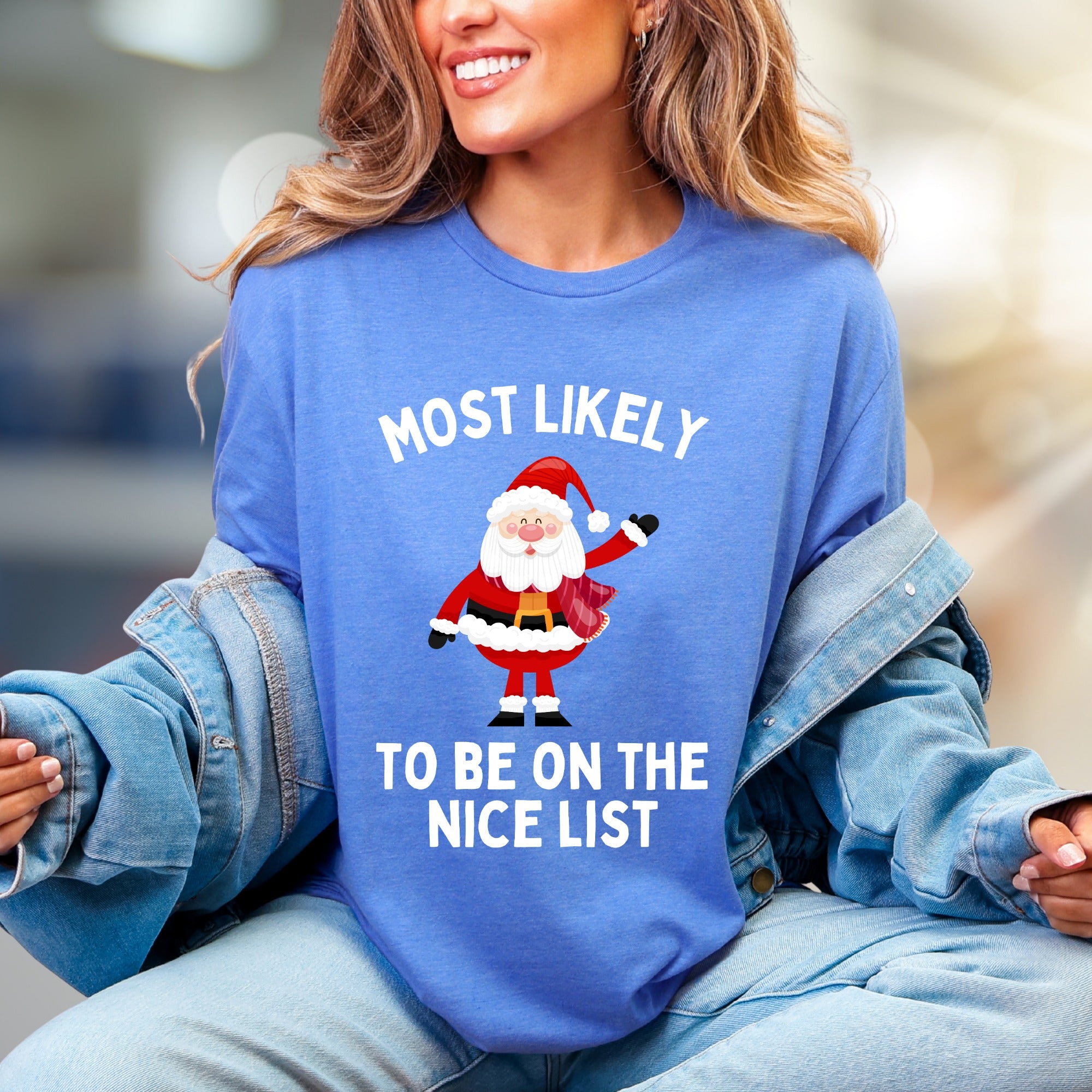 "Most Likely To Be On The Nice List" Jolly Santa Graphic Tee, a Festive Christmas Pick for Holiday Lovers